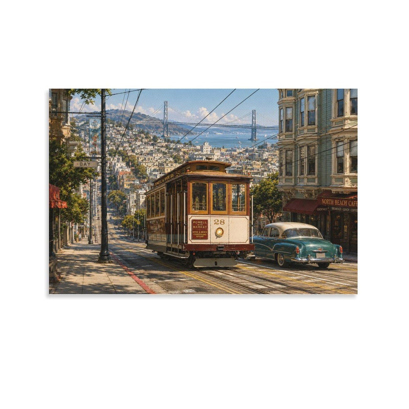 GPMNBCXZK San Francisco Hyde Street Canvas Prints HD Wall Art California Modern Pictures Poster Decor for Bedroom, Home, Office, Living Room Decorations, Gift 20x30inch(50x75cm)