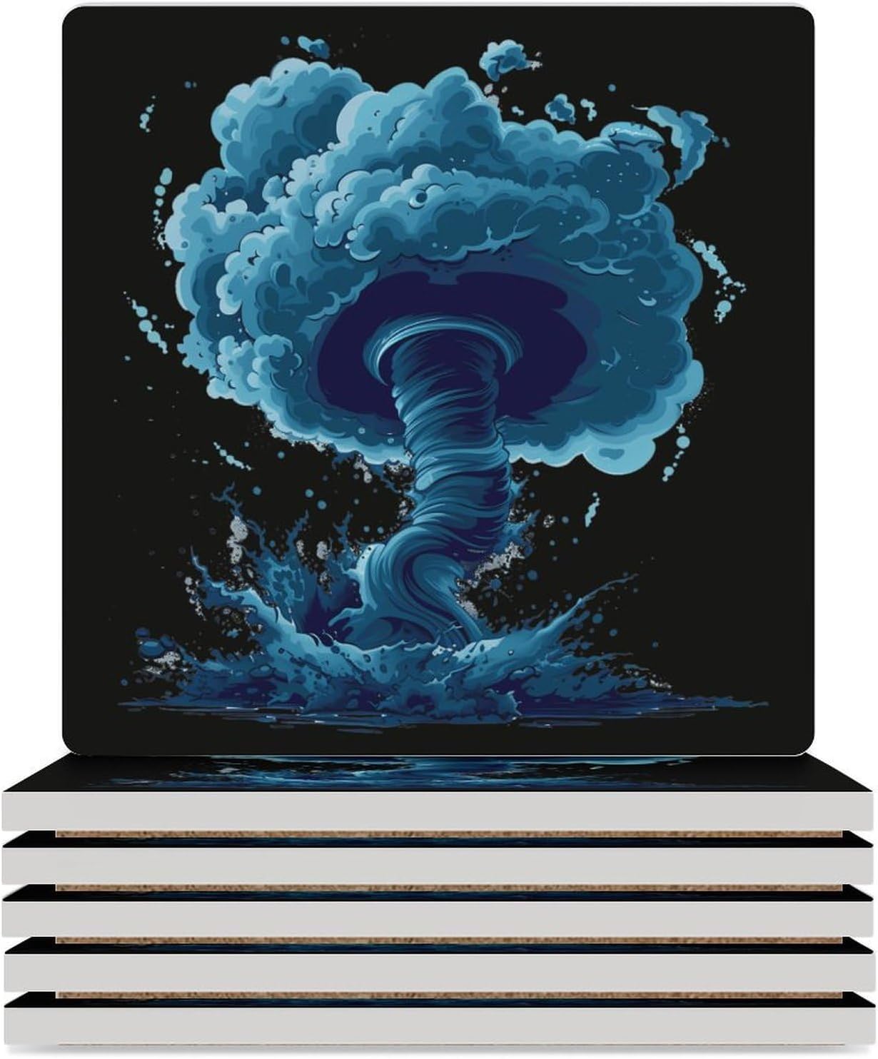 Storm Tornado Hurricane Coaster for Drinks Square Ceramic Table Coasters Stone Mat Crafts 6PCS Home Kitchen Decor