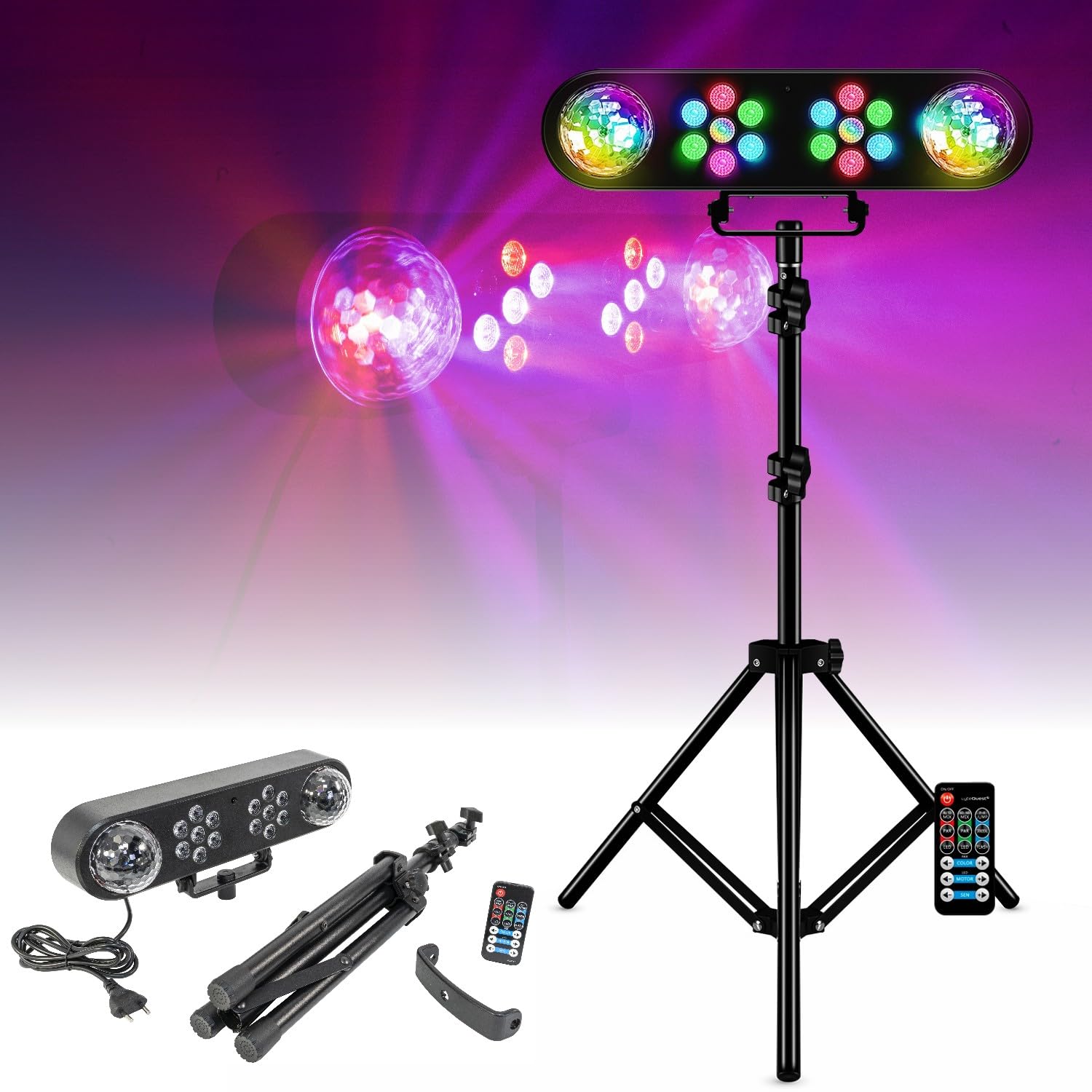 Générique Pack 2 Pieds Éclairages Lumières Projecteurs PAR Astros Mooving Light & Sound LEDBAR-ASTRO-RC - Machine Fumée FOGGY-ASTRO LED Fête Bar Anniversaire Soirée