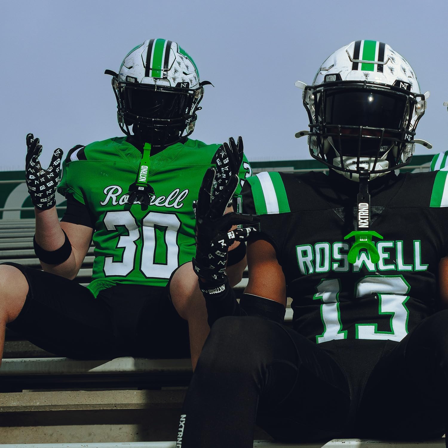 Nxtrnd One Pro Football Mouth Guard, Interchangeable Strap, Fits Adult & Youth (Green)