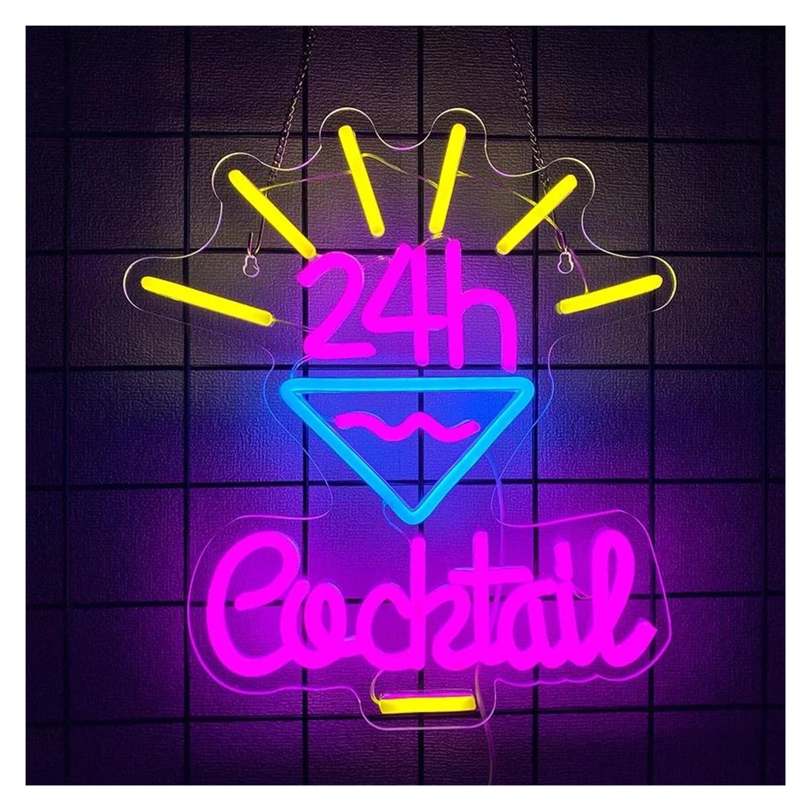 Shouxi One Color Sign Lamp 24H Cocktails Neon Sign Light Dimmable For Home Bar Party Pub Night Club Man Cave Bistro Wall Decor 34Cmx38.5cm
