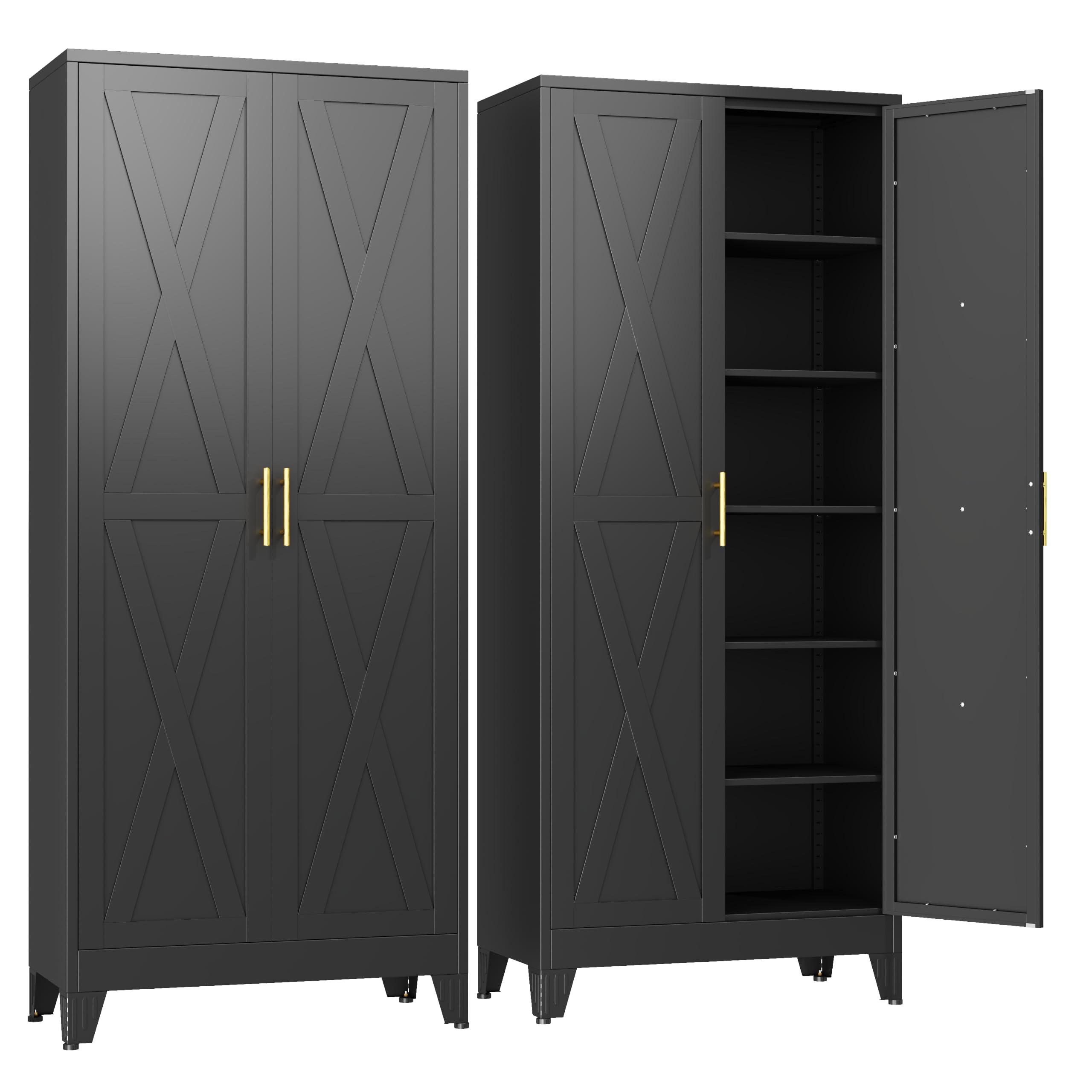 GAIOUS 74.8" Tall Kitchen Pantry Cabinet, Metal File Storage Cabinet Black