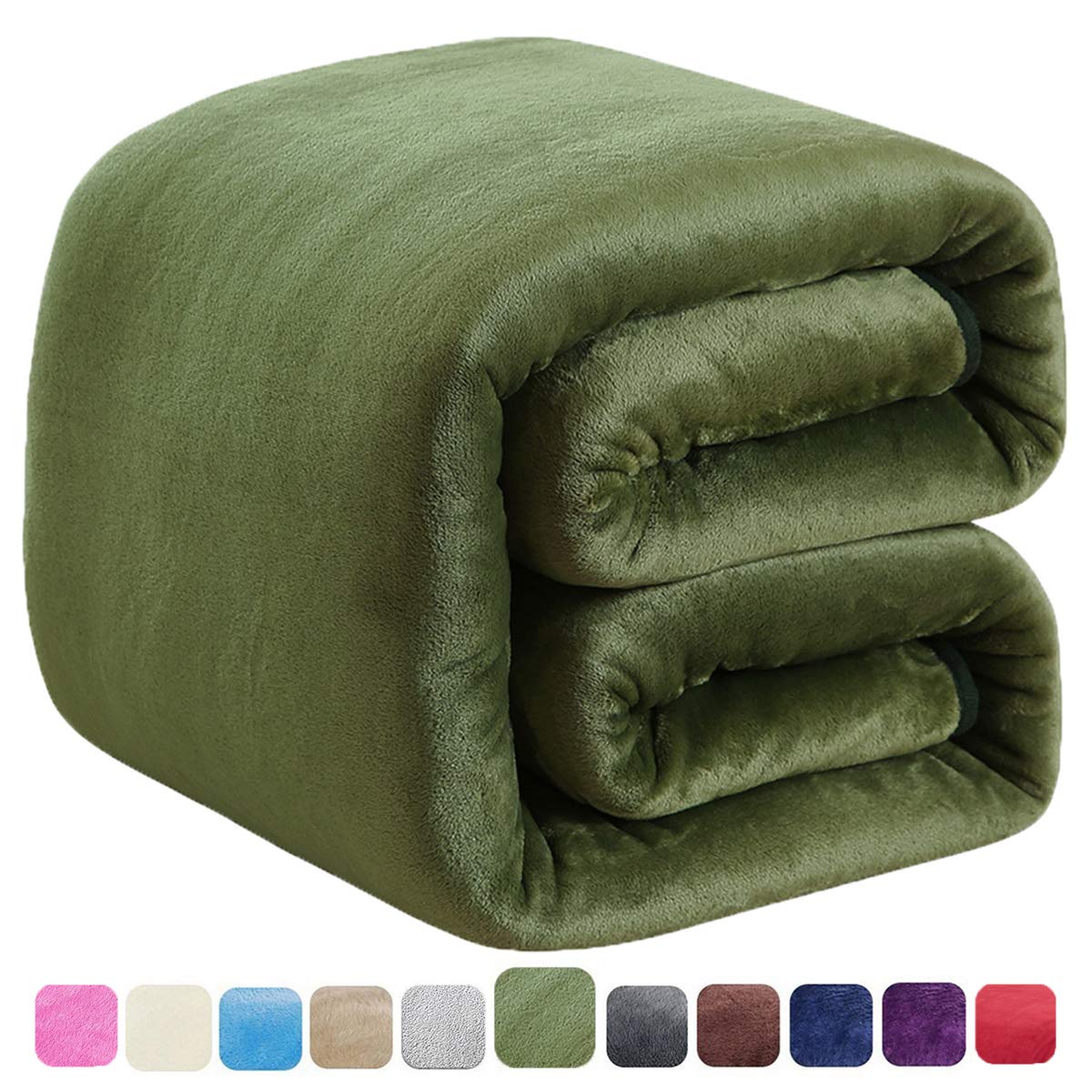 SOFTCAREFleece Bed Blanket with Eye Mask & Headband, All-Season,Anti-Static, Thicken 350GSM Warm Fuzzy Blanket Lightweight Thermal Blanket -Green, King Size 90"x108"