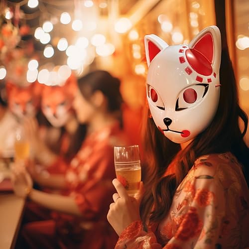 Miniatura 2 de Ginkago 3 máscaras de animé de gato con luz LED, máscara de zorro japonés para Halloween, carnaval, mascarada, disfraces de cosplay