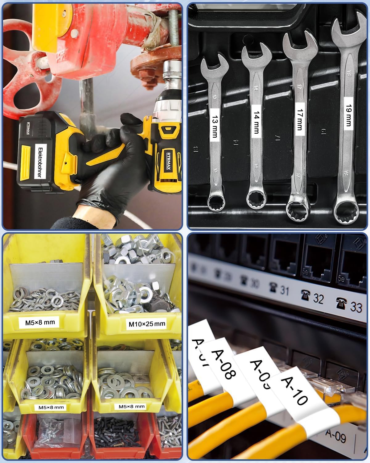 Cruxer 30-Pack Ersatz für Dymo Rhino IND 18444 Schwarz auf Weiß 12 mm | 5,5 m IND Vinyl Etiketten, Kompatibel mit Dymo Rhino 1000 3000 5000 5200 4200 6000 6500 ILP219 3M PL150 Etikettendrucker