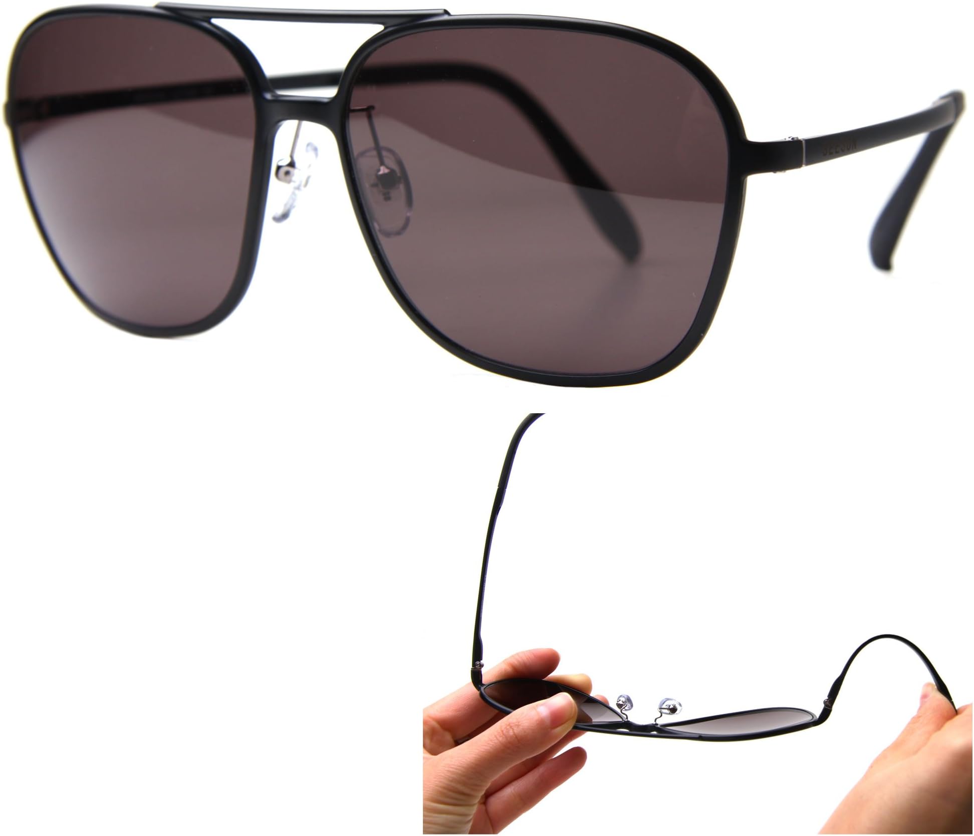 Korea Design Ultra Slim Line Ultem Frame Classic Aviator Sunglasses (Black, Black)