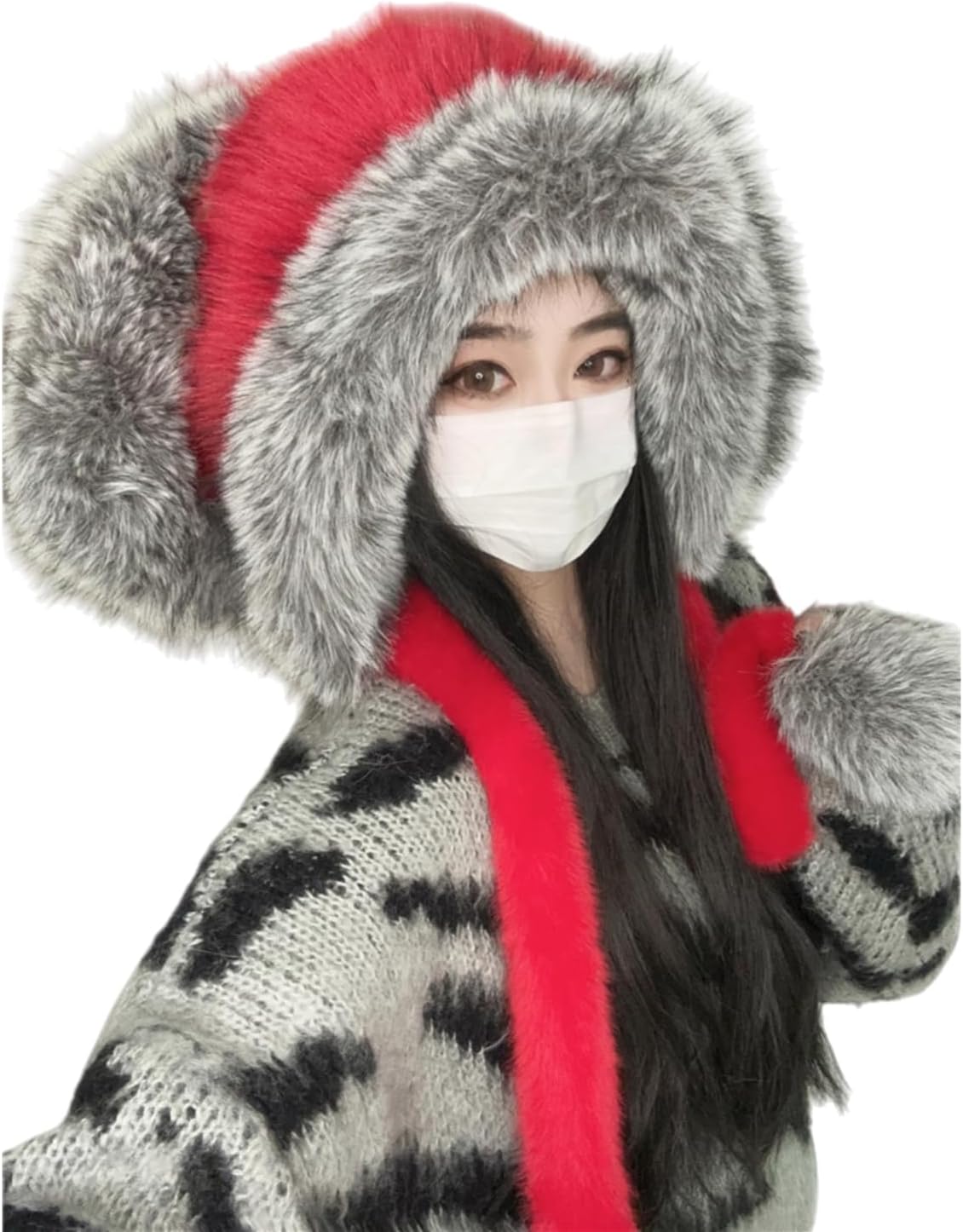 Winter Thermal Plush Furry Earflap Ushanka Hat Faux Fur Windproof Hooded Beanie Animal Themed Costume Hat for Men Women