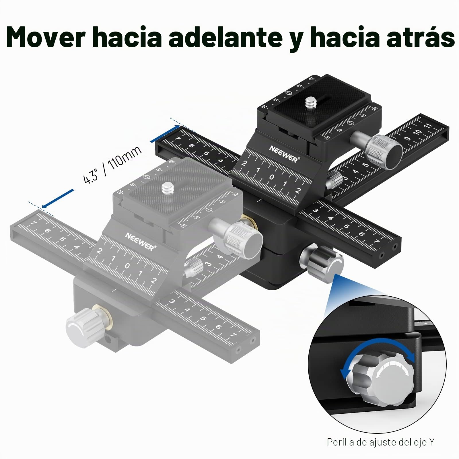 NEEWER Riel de Enfoque Macro de 4 vías con Placa de Liberación Rápida para Tipo Arca, Rosca de 1/4" para Fotografía Macro y Primeros Planos, Compatible con Canon Nikon Fujifilm Sony DSLR Cámara