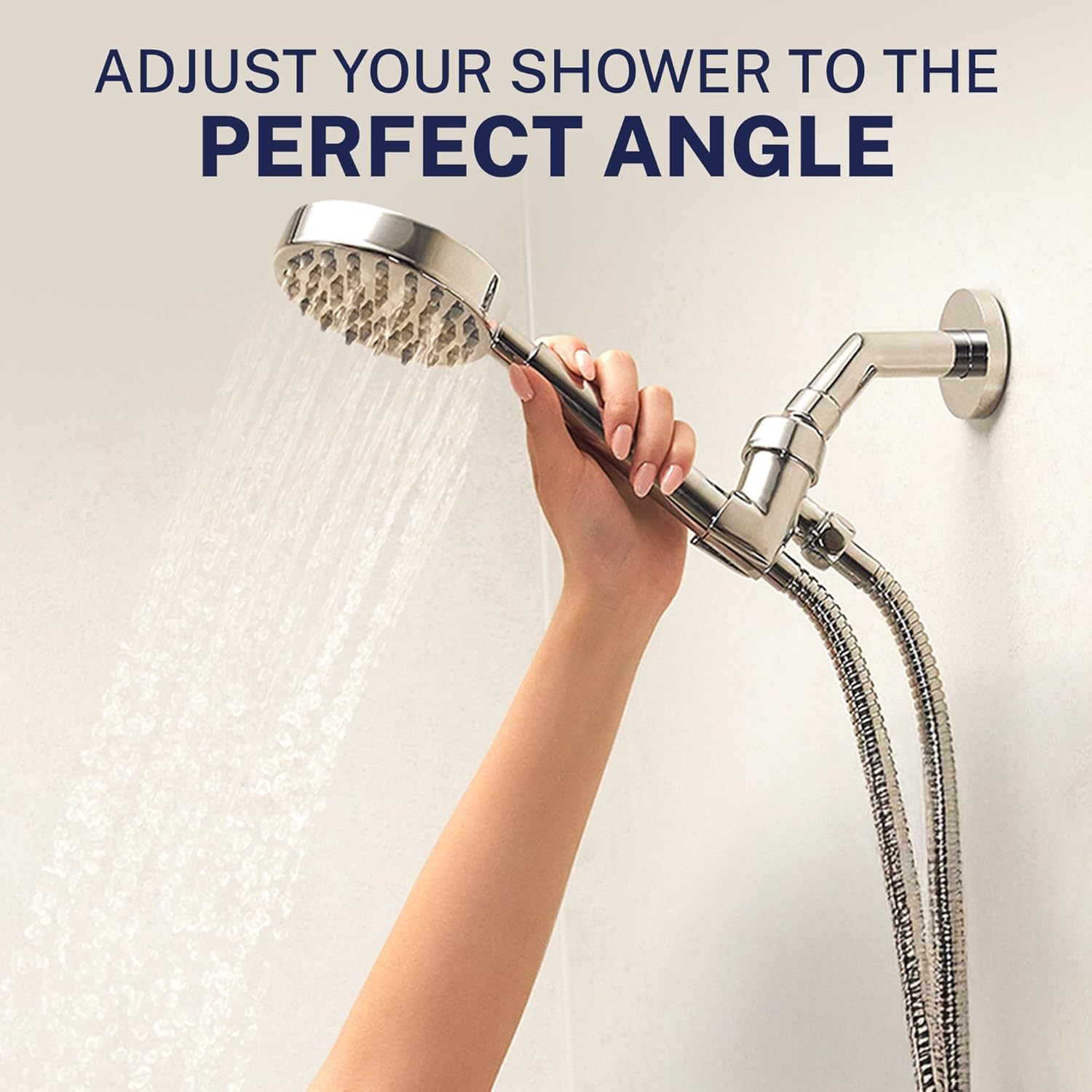 HammerHead Showers® Solid Metal Handheld Shower Head Holder - Chrome - Adjustable Shower Wand Holder with Wall Hook Bracket and Pivot Ball - Hand Held Shower Head Holder - Shower Hose Holder
