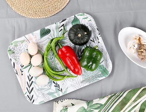 Miniatura 8 de Juego de 2 bandejas de servir de 15.1 x 11.3 pulgadas, diseño de hojas, bandejas rectangulares de melamina, apilables, resistentes y fáciles de