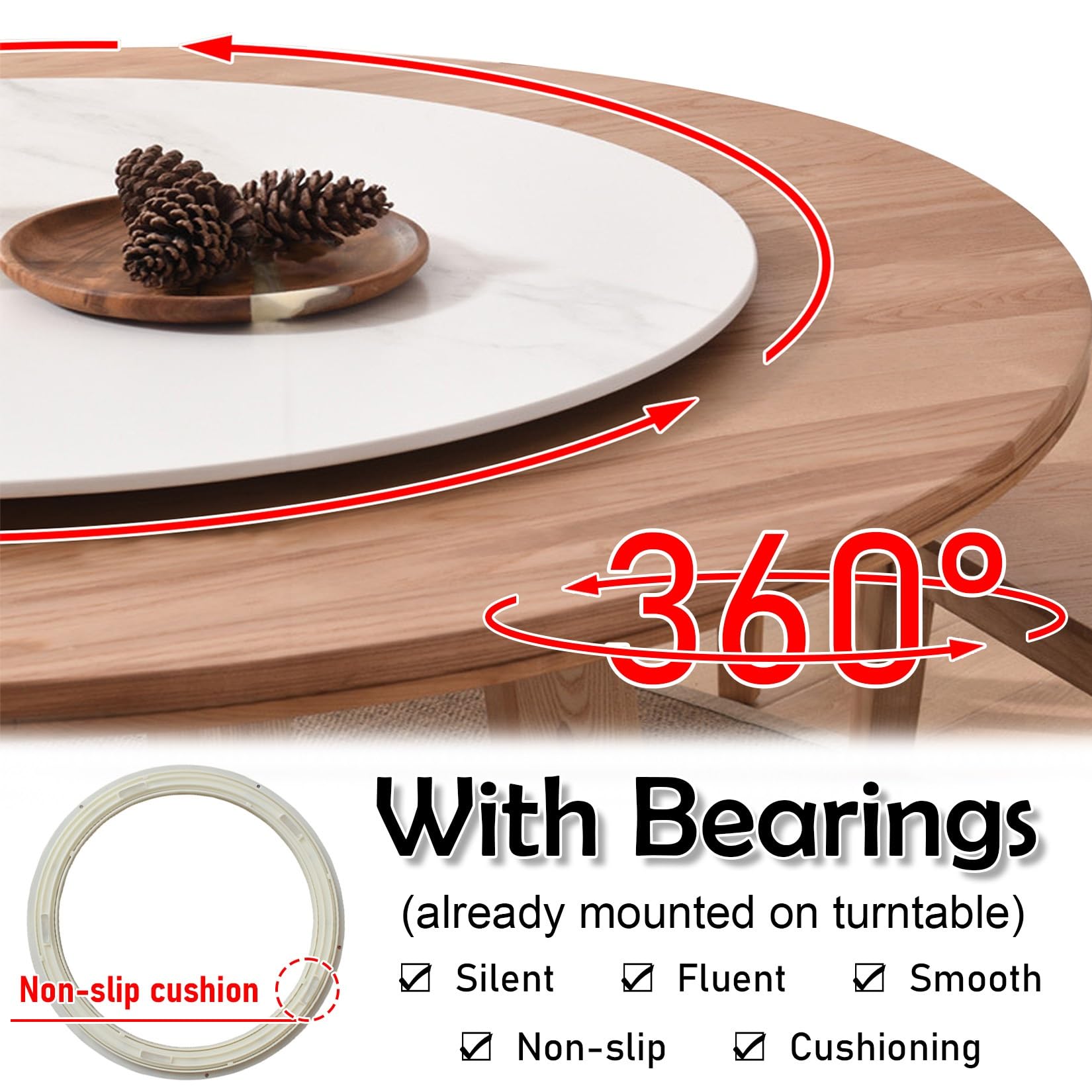ESOYAWE Groot draaiplateau serveerbord voor eettafel, diameter 50
