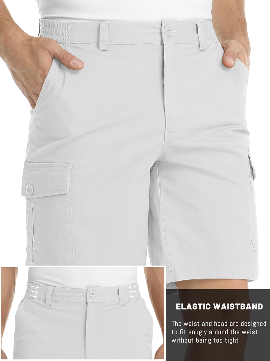 TACVASEN Men's Cargo Short 6 Pockets Comfortable Twill Cotton Elastic Waist Causal Work Shorts - Image 5