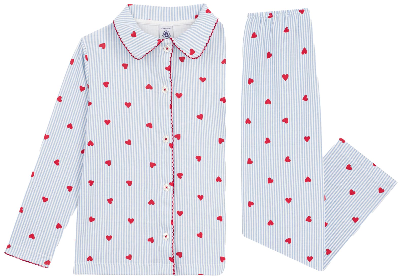 Petit Bateau Pigiama Abbottonato Bambino in Cotone a Cuori, 10A, Bianco/Multico