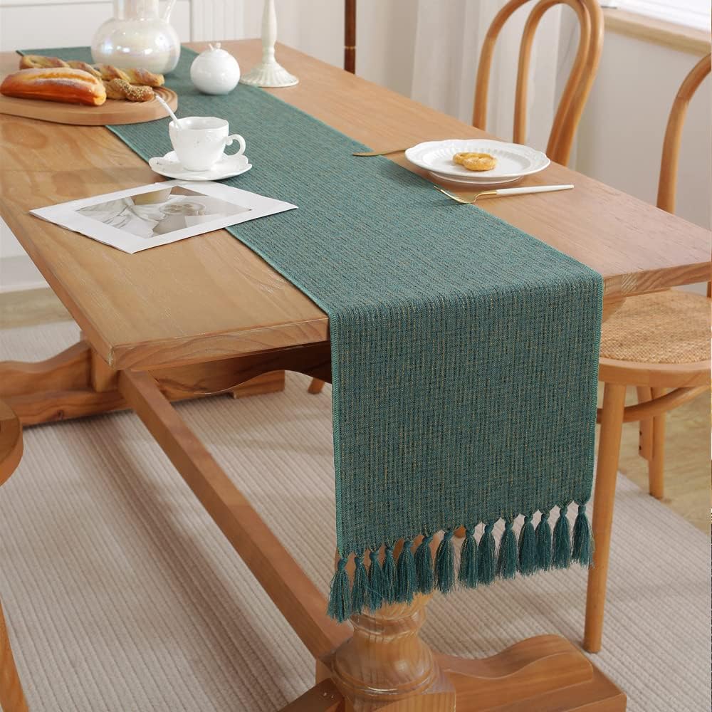 Green Table Runner 13×108 Inch Rustic Farmhouse Table Runners for Spring Easter Summer Christmas Party Dining Coffee Table Dresser Runner