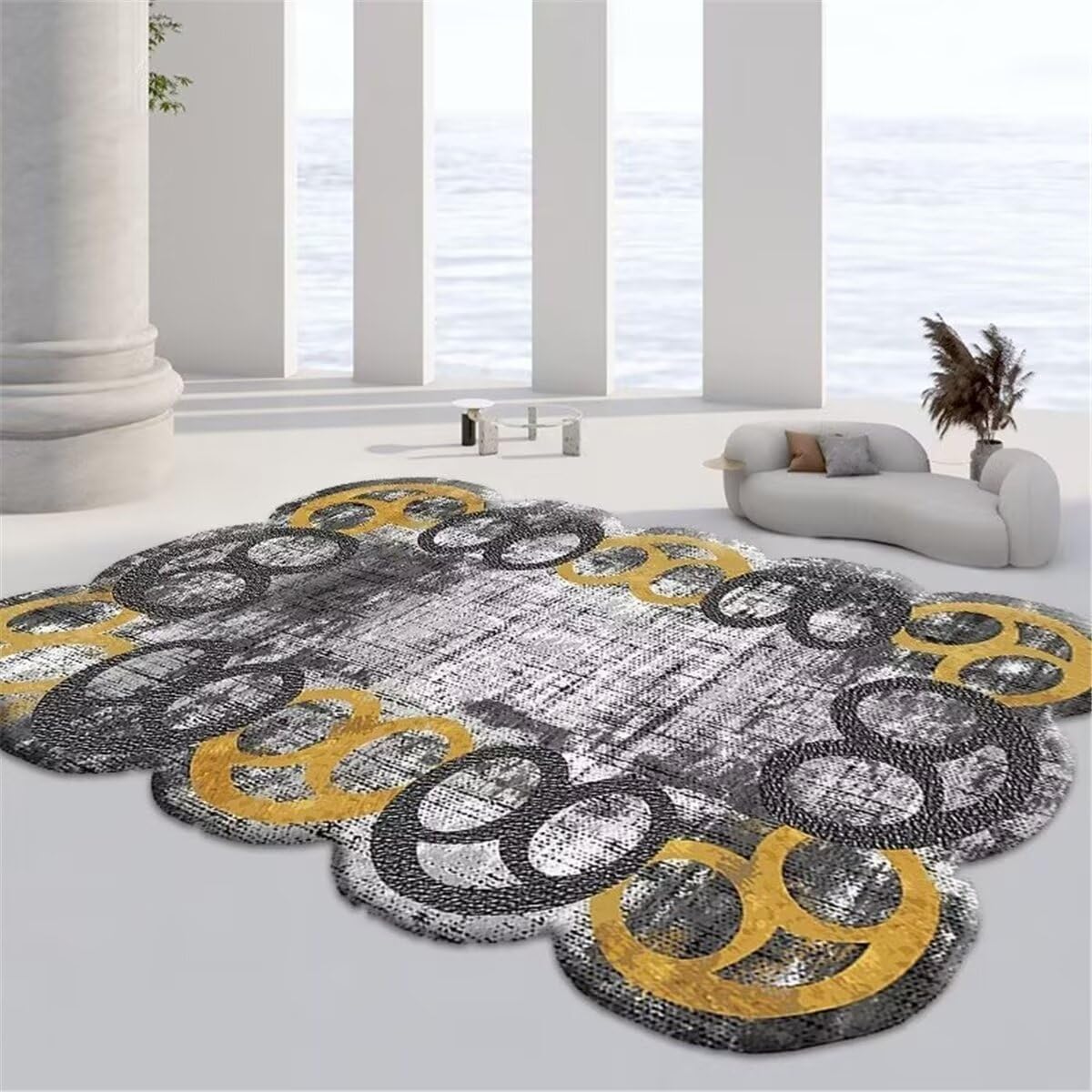 Tapis de terrasse extérieur gris jaune 160x200 pour sublimer votre balcon