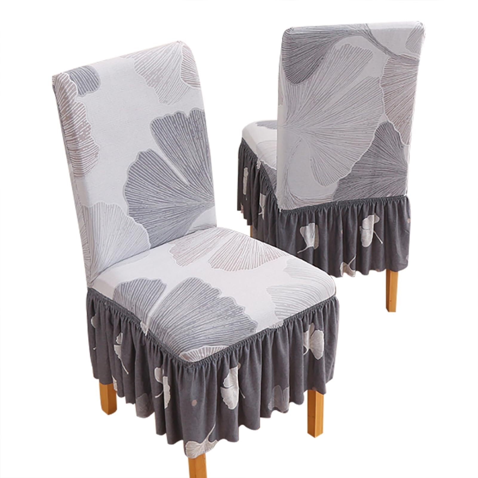 NMVAWIPT Dining Chair Covers With Skirt, Stretch Milk Silk Slipcovers, Full Protection, Fits Most Dining/Kitchen Chairs(11,2Pcs)