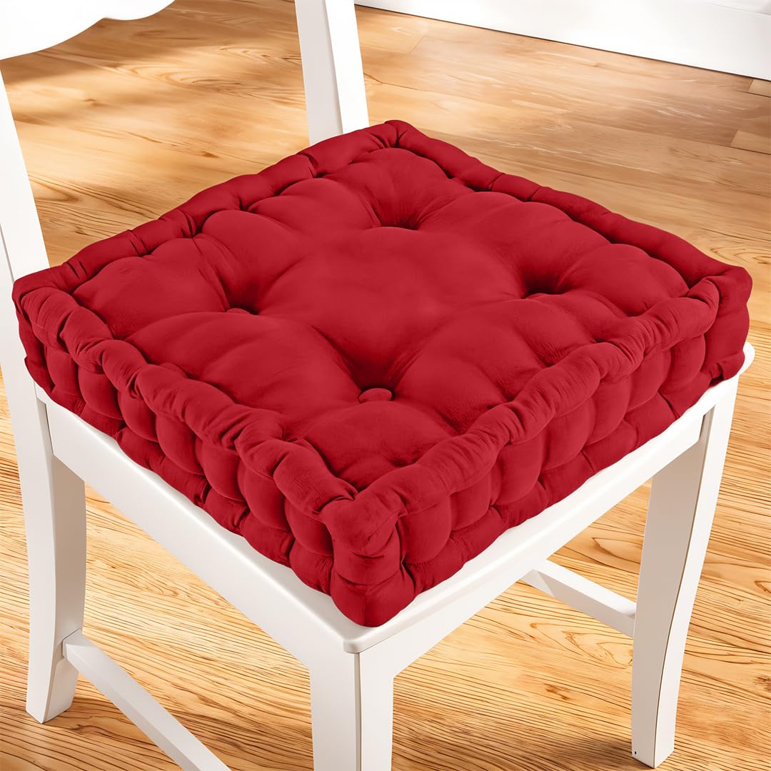 Zzzmrh Red Chair Cushions Booster Seat - 45Cm X 45Cm Outdoor Cushions - Garden Chair, Car Seat Cushions 100% Cotton Floor Cushion - Soft Touch Seat Pad For Elderly, Wheelchair, Post-Operative