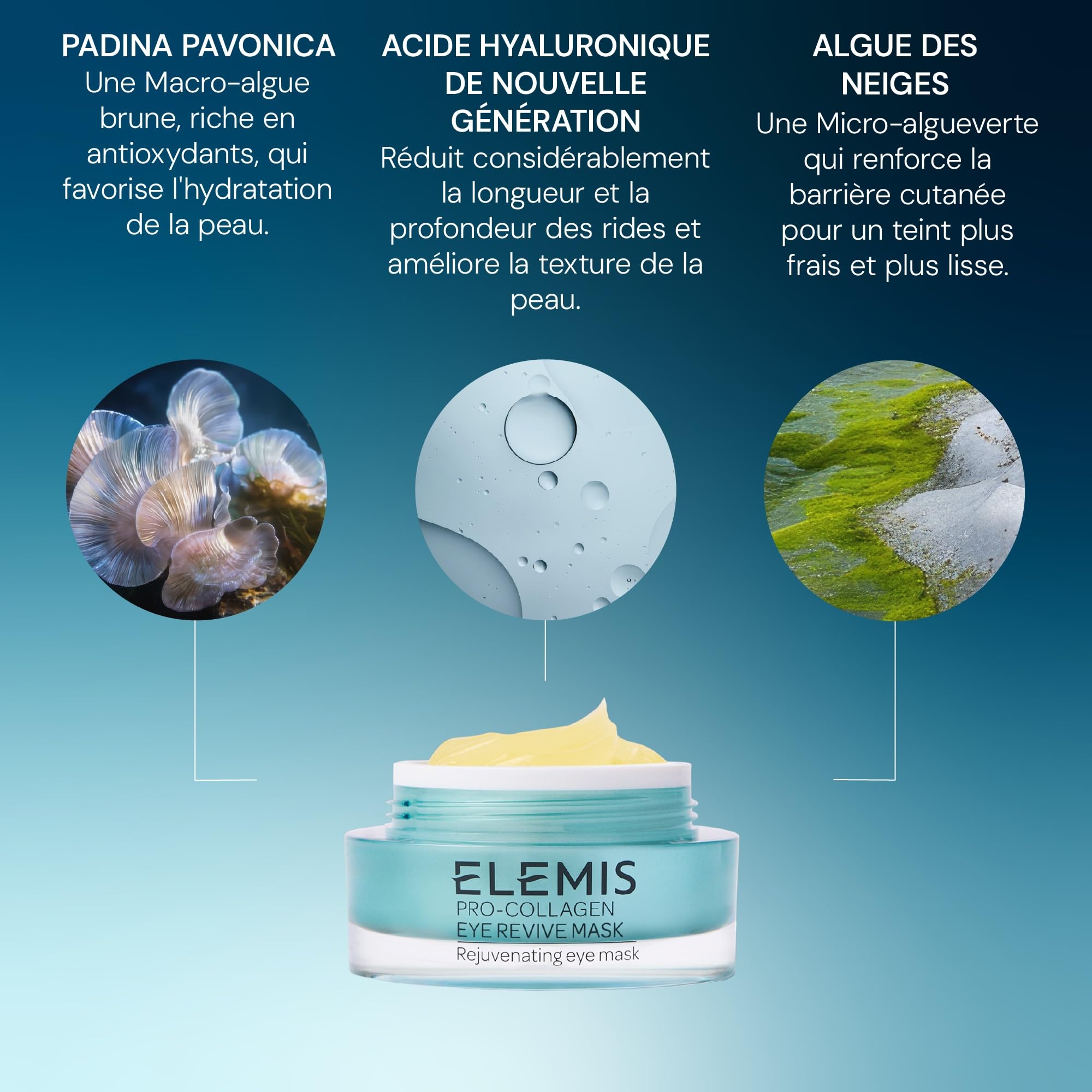 ELEMIS Pro-Collagen Masque contour des yeux 15 ml, crème anti-rides 3 en 1 pour les cernes, gel rafraîchissant pour la vision, illumine, hydrate et rajeunit, crème hydratante pour le regard
