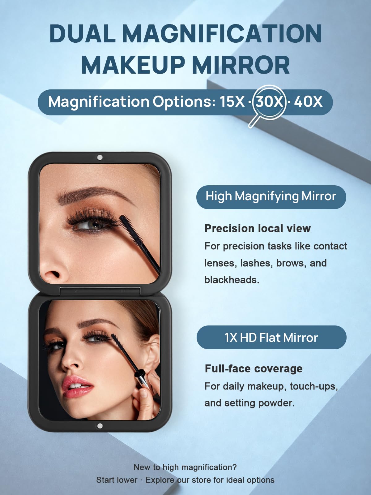 OMIRO Compact Mirror with 30X Magnification, 3.5” Small Mirror for Purse