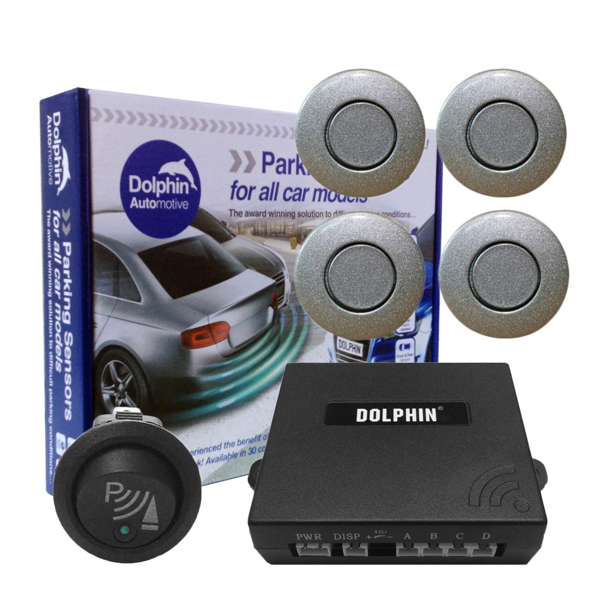Dolphin Car Van Front Parking Sensors With Longer 6m Leads and Parking Switch in 32 Coloured Options UK (Electric Blue) — view 13