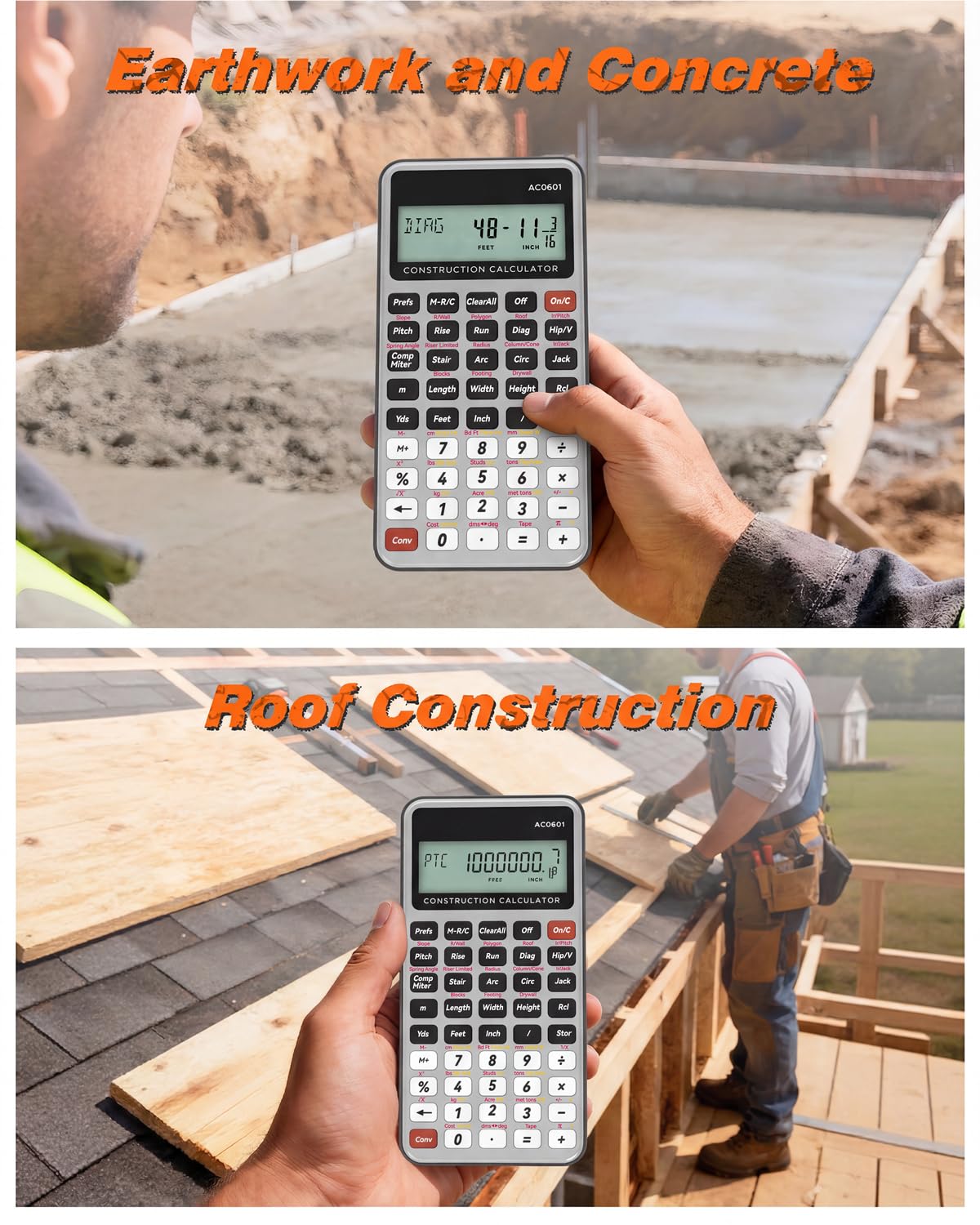 ROATEE Calculadora de construcción Plata - Calculadora industrial y científica para contratistas