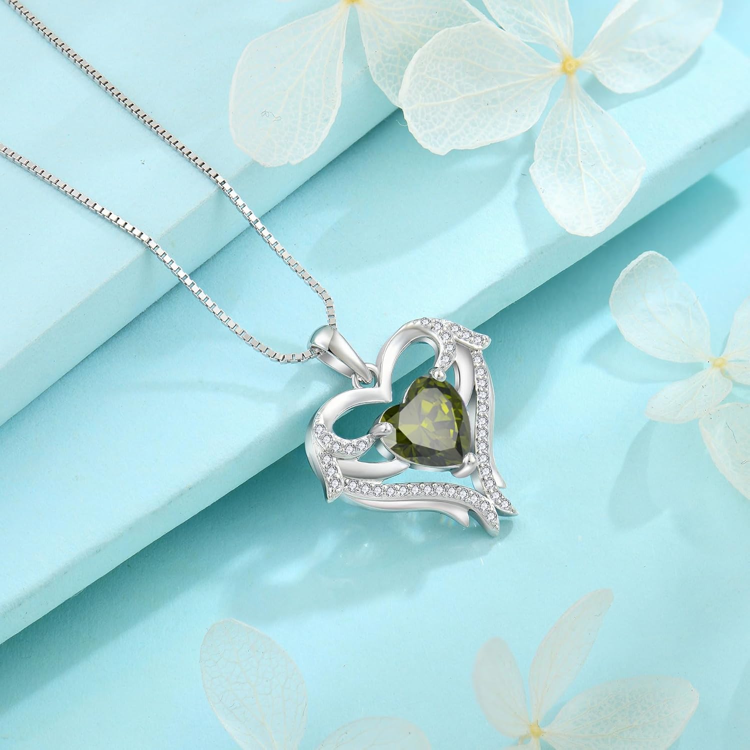 FJ Heart Angel Wings Pendant Necklace 925 Sterling Silver Birthstone Jewelry Gifts for Women - Image 4