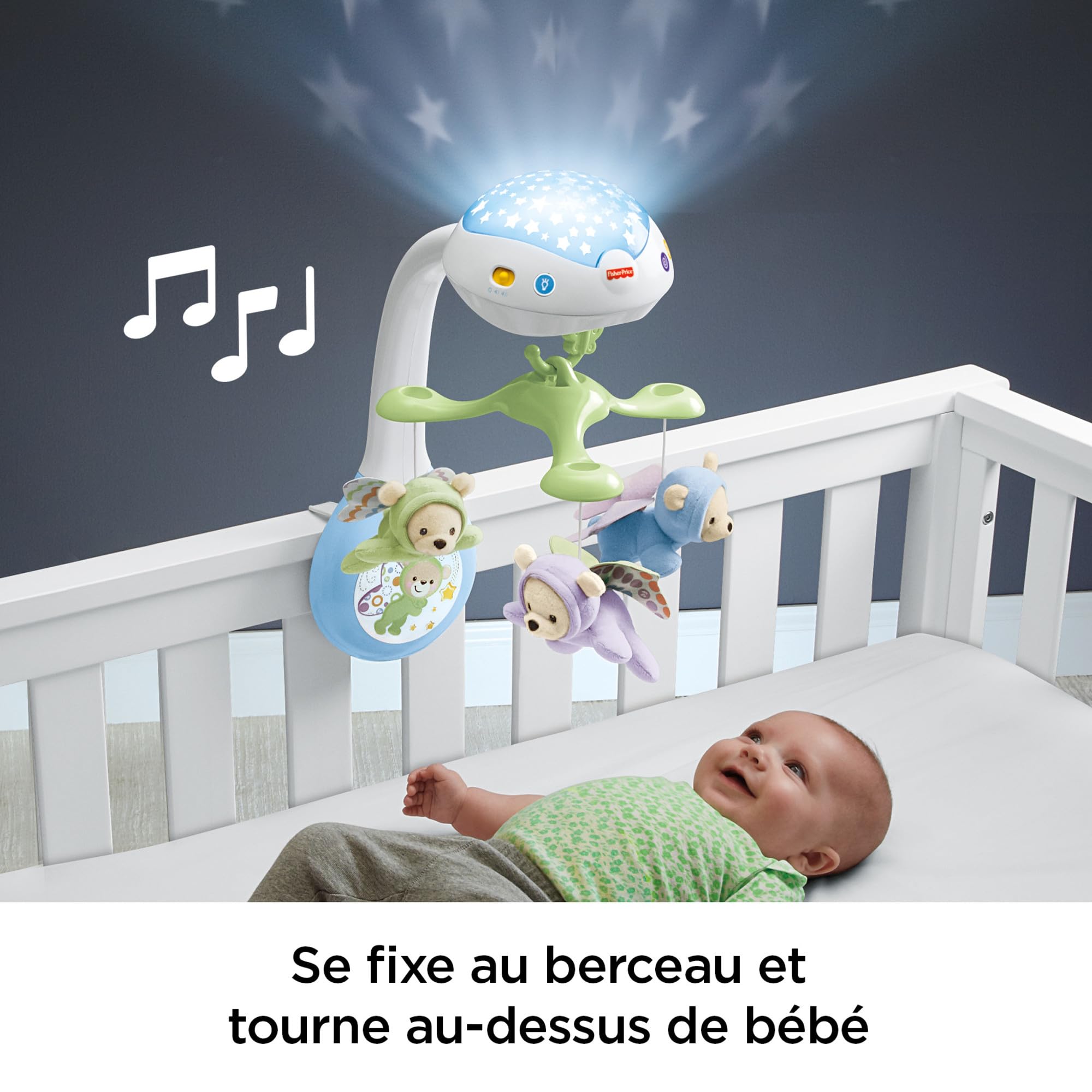 Fisher-Price - Mobile Doux Rêves Papillon - Veilleuse avec Projection de Lumière - 3 Peluches, 3 Modes Audio - Adapté aux Bébés - Cadeau de 0 à 5 Mois, CDN41