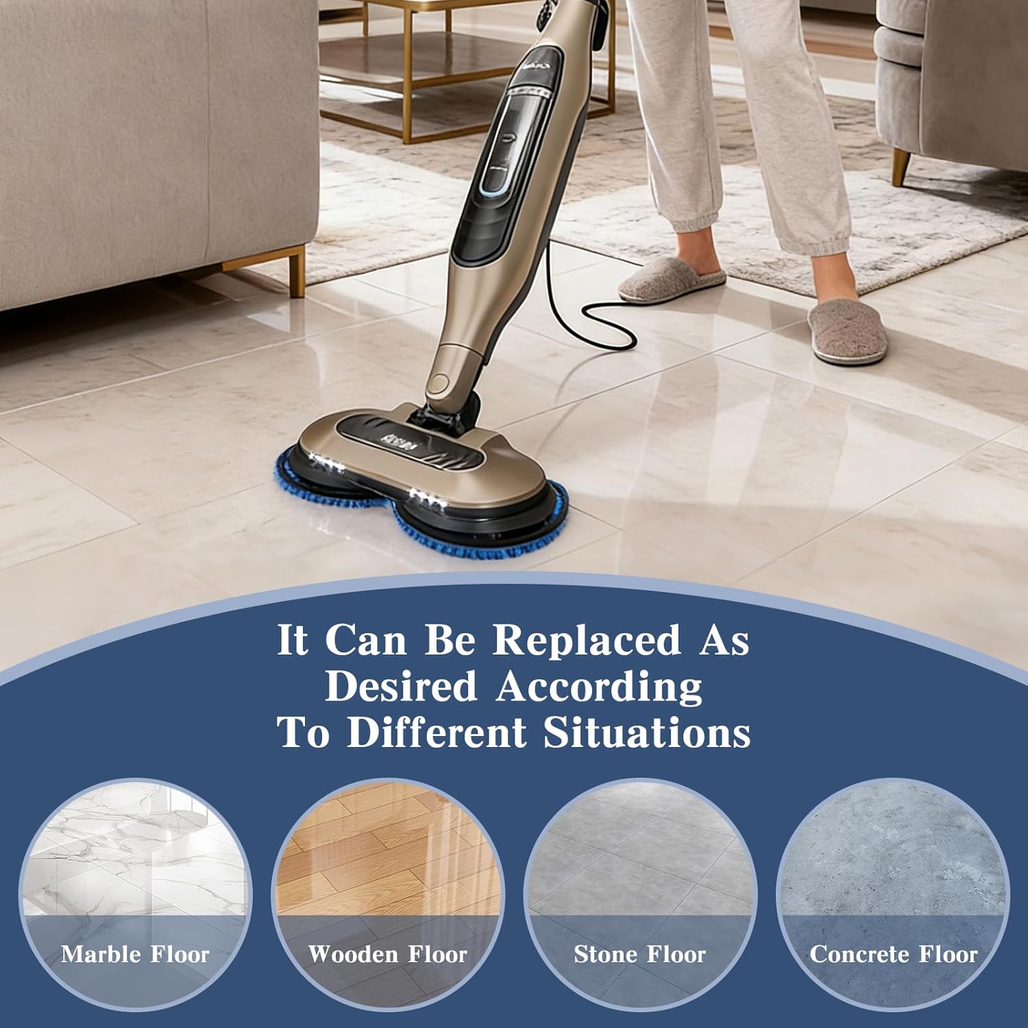 Brush Head for Shark Steam Mop S7000/S7001/S8201 Series Steam Mop Pads Replacement - Upgrade Brush Heads with Nylon Bristles, Deep Clean Hardwood & Tile Floors, Scratch-Free Polish(2Blue,2Gray)