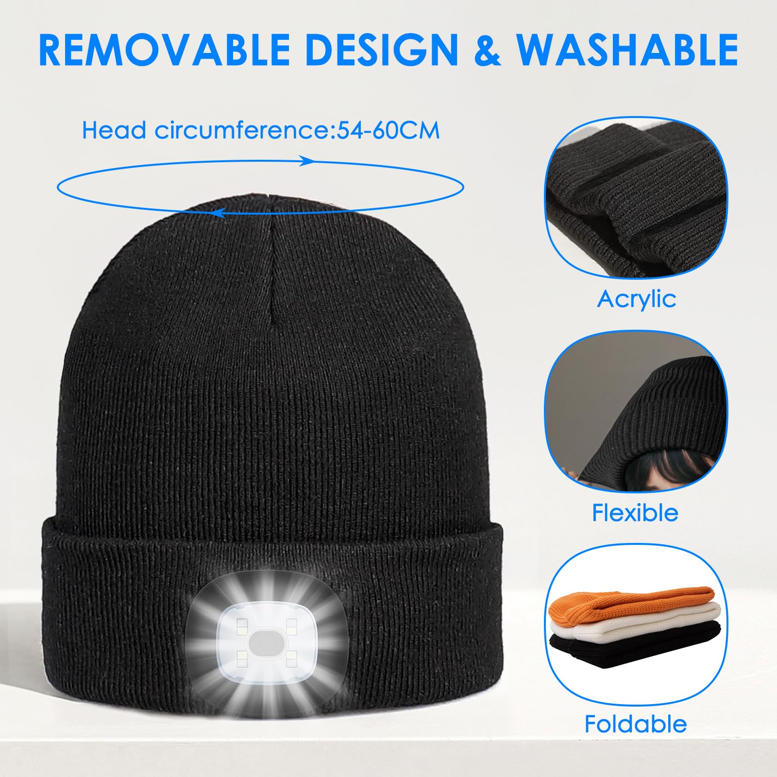 SPGOOD LED Beanie Cappello illuminato con luce, USB ricaricabile inverno caldo cappello LED con luce, lampada da corsa cappello per la pesca, jogger, campeggio, corsa