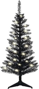 Maylaviu 4FT Black Christmas Tree with Lights, Pre-Lit Halloween Trees Small Black Xmas Tree, 50 Warm White Lights, Mini Tabletop Christmas Tree for Home, Shops and Holiday Decoration