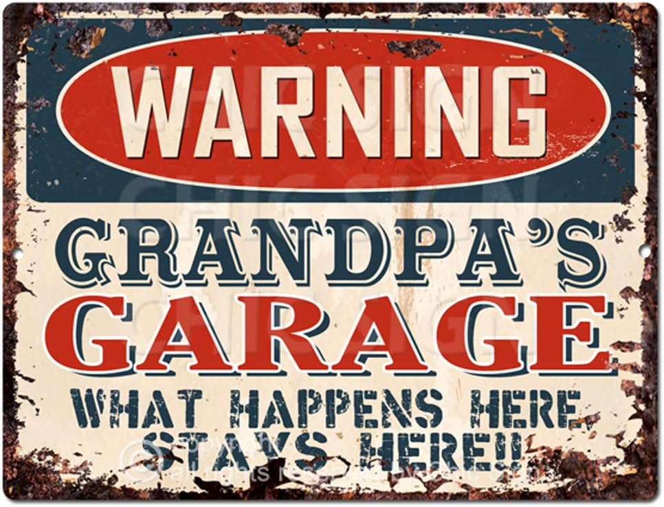 Warning Grandpa’S Garage Tin Chic Sign Vintage Retro Rustic Metal Plate Store Home Man Cave Decor Funny Gift