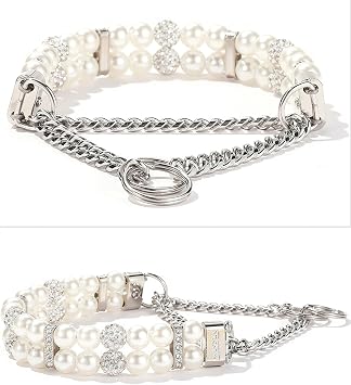 Luxury Martingale Collar for Small Dogs and Cats- No Pull Training Choke Chain Collar with Pearls & Crystals - Bling Dog Necklace Accessory for Pet Yorkie, Chihuahua, Pomeranian