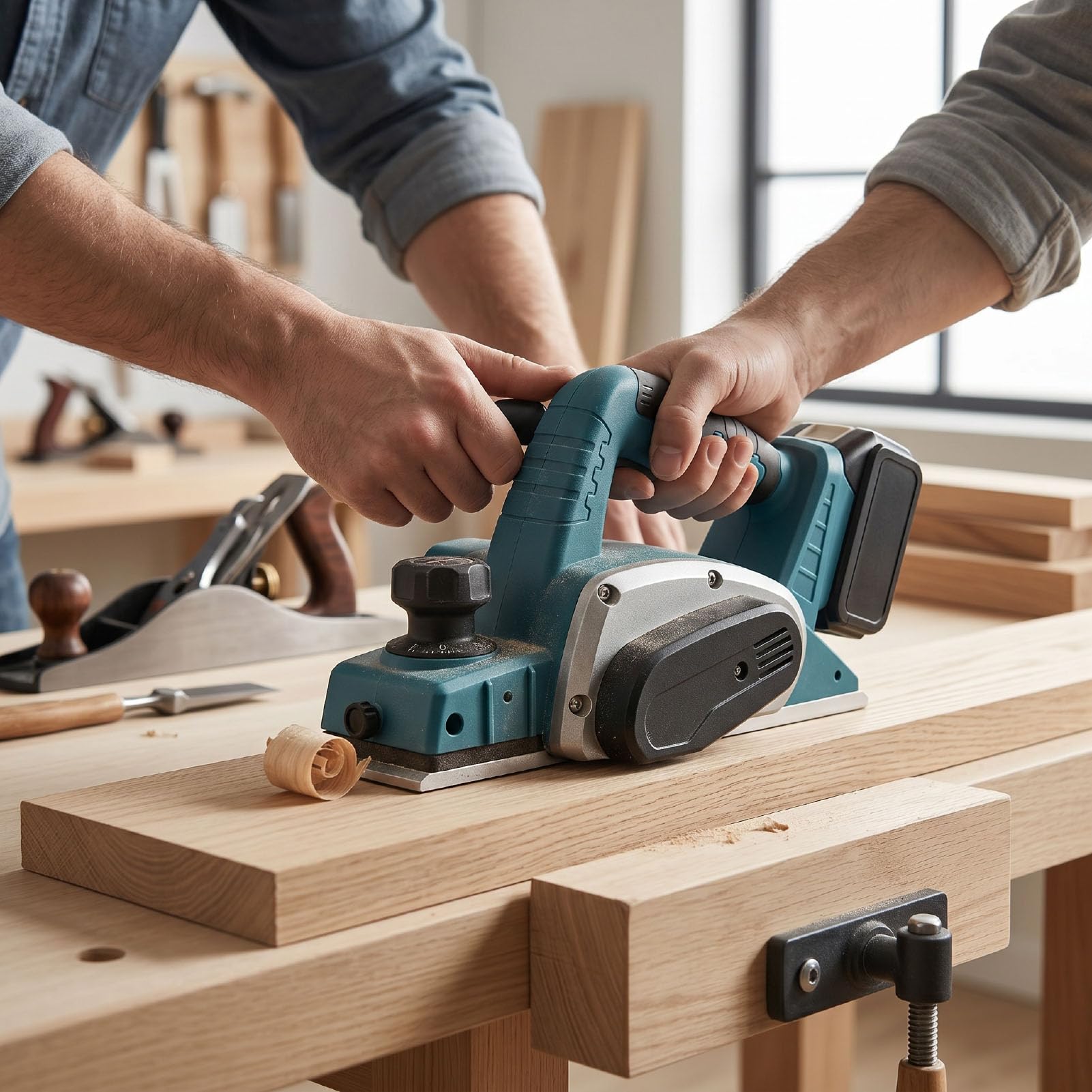 Fafeicy Pialla Elettrica a Mano Senza Spazzole 15000 Giri/min Profondità di Taglio 2 Mm Pialla per la Lavorazione del Legno Senza Fili con Doppie Lame in Carburo per Finiture Lisc