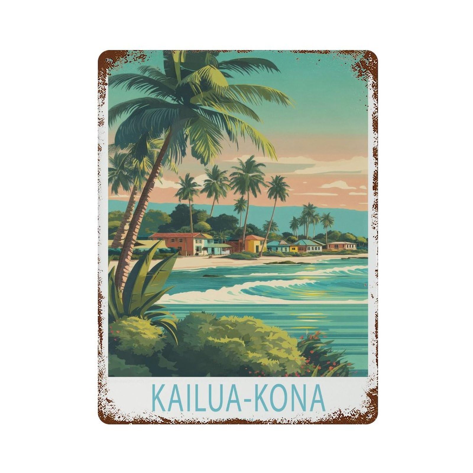 xiaoxiaoshen Kailua Kona Hawaii Travel Tropical Beach Coastal Wall Decor Art Metal Tin Poster Modern Home Decor Art Home Bar Shop Decorations Vintage Sign 40x30cm