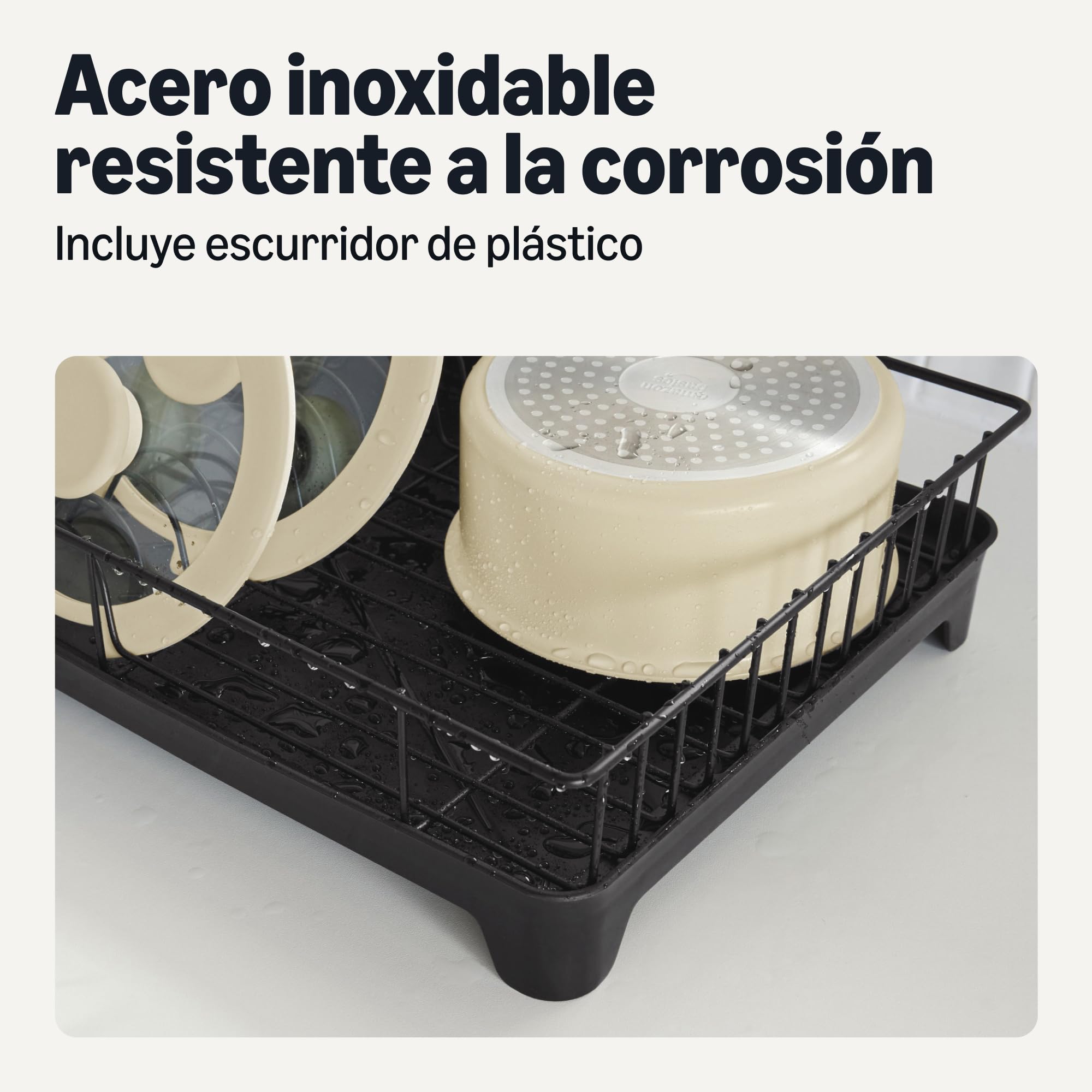 Amazon Basics Escurreplatos, Acero Inoxidable, 38,6cm x 29,5cm x 10,2cm, Negro