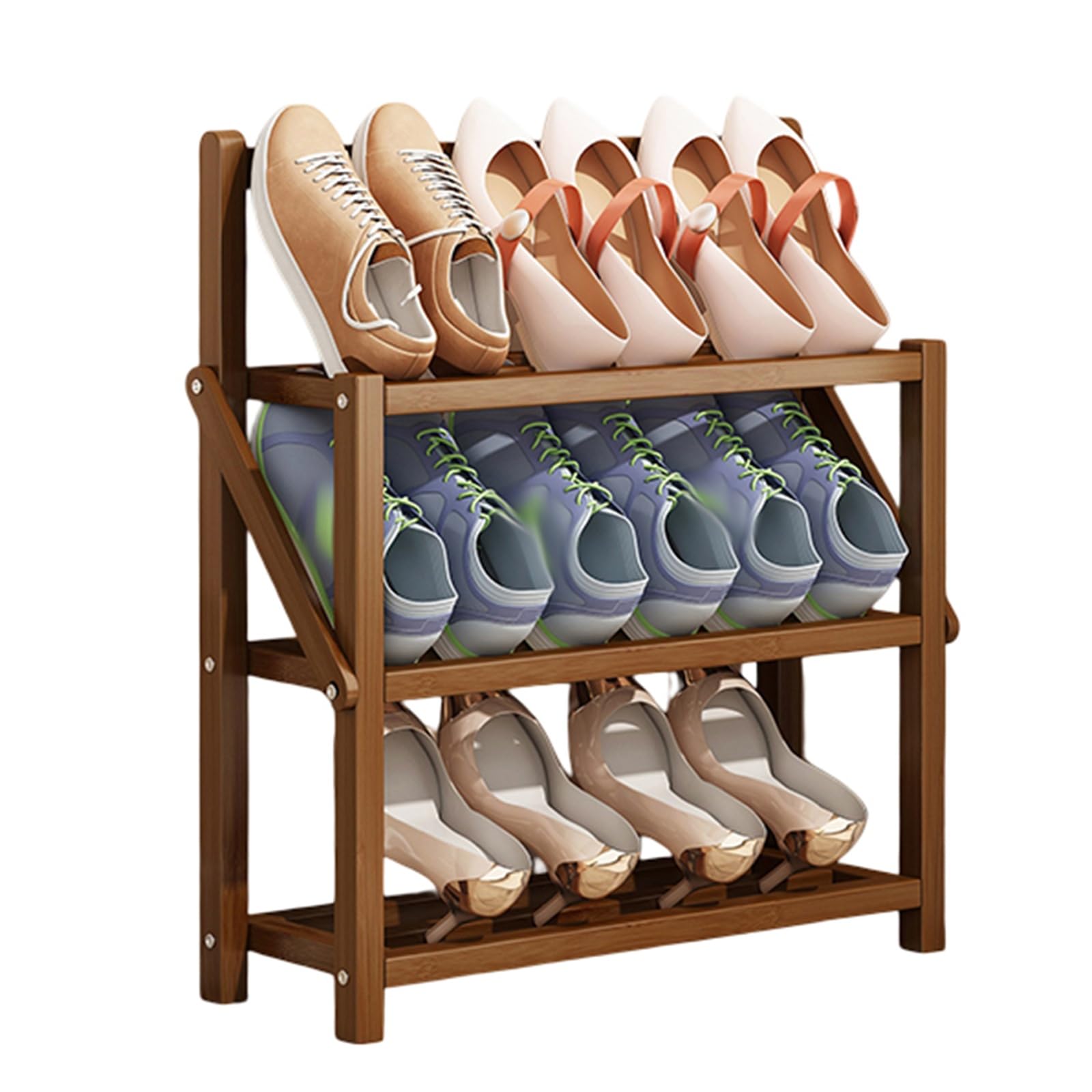 Étagère à chaussures portable en bambou pliable peu encombrante