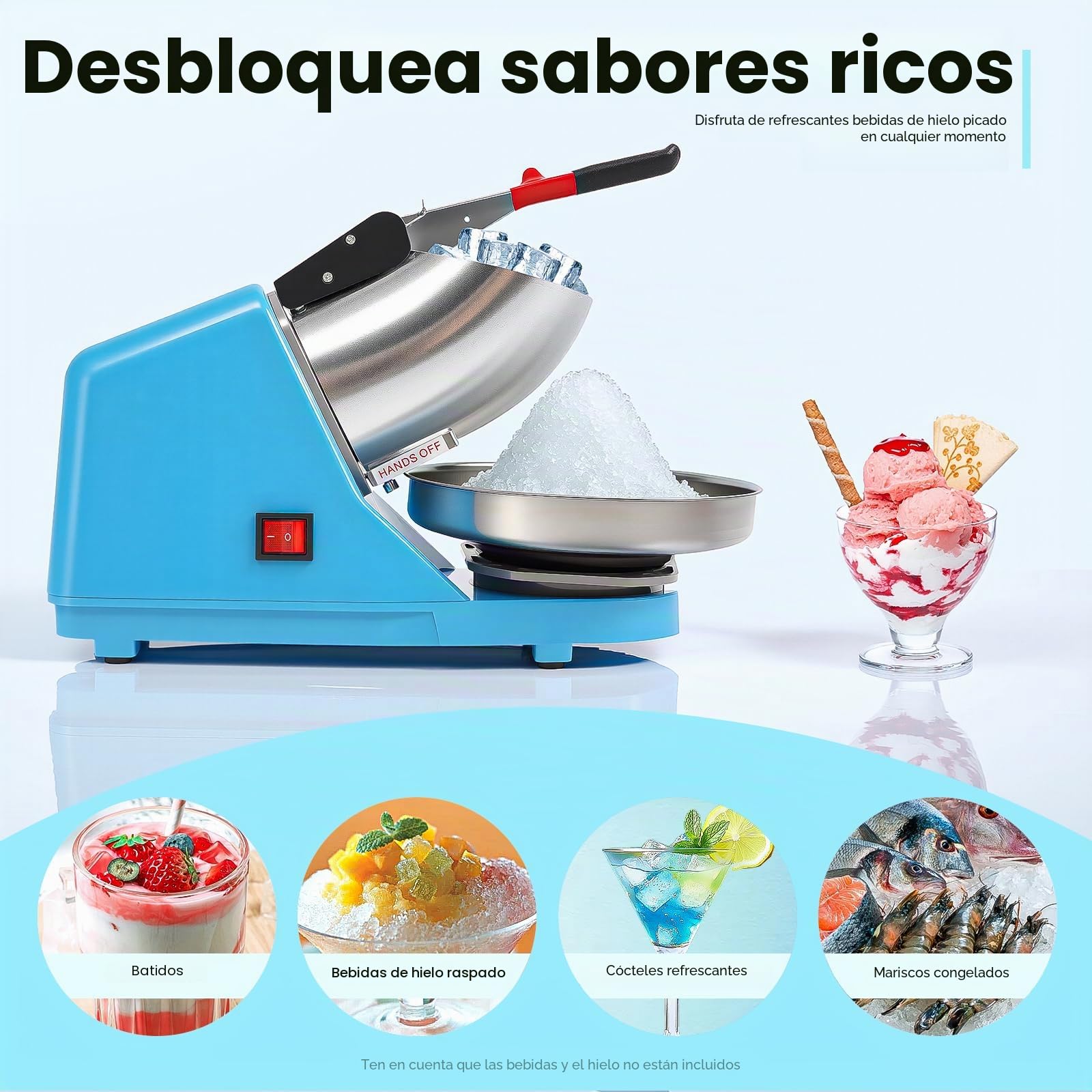 Trituradora de hielo eléctrica, trituradora de hielo de acero inoxidable, 220 V, 380 W, trituradora de hielo de 2200 rpm, para preparación de bebidas frías, té con leche, batidos, batidos de leche