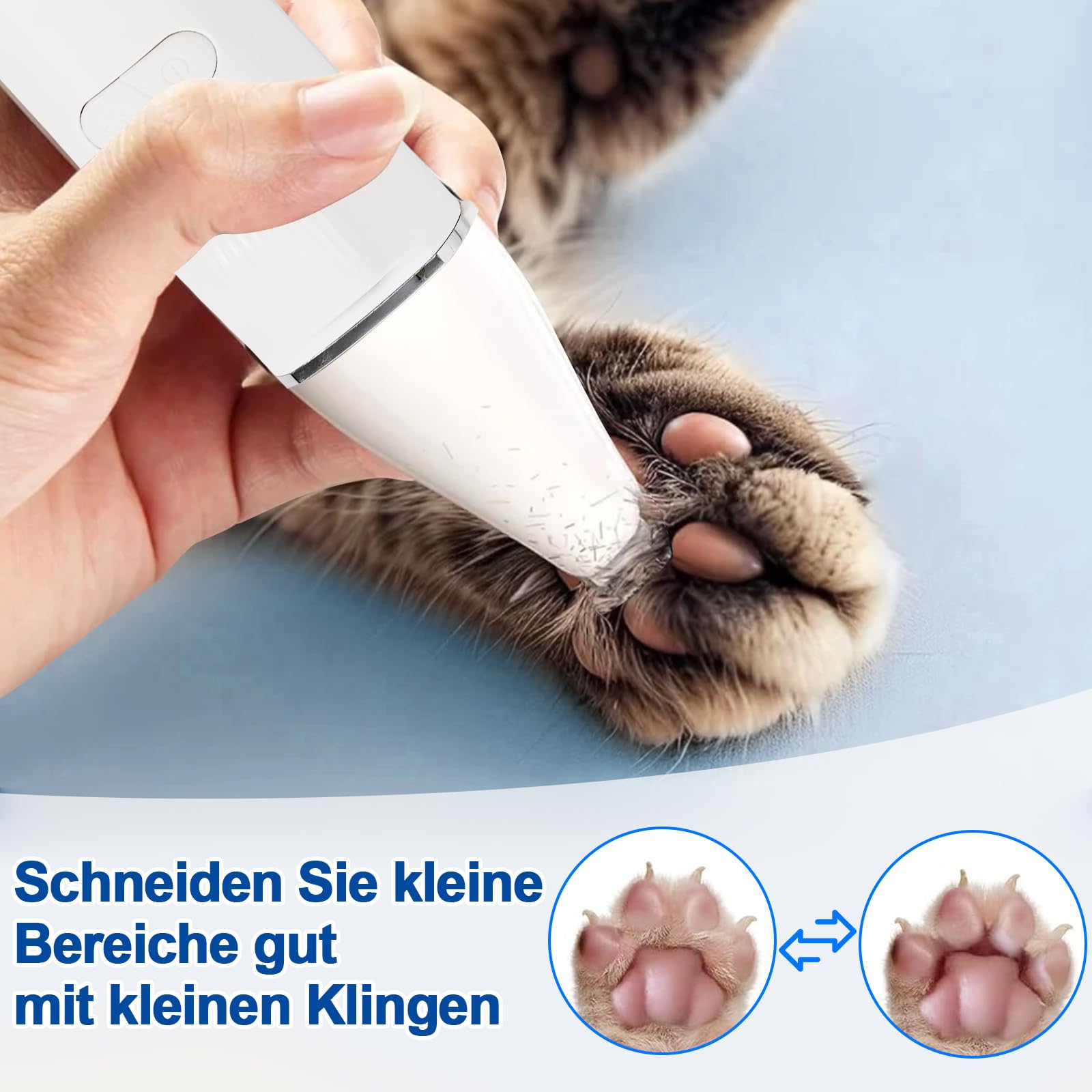 Leise Schermaschine Katze Set, 4 in 1 Haarschneidemaschine Mit LED-Licht, Profi Pfotentrimmer Für Hunde, Für Große Kleine Katzen Hunde, Für Pfoten, Augen, Ohren, Gesicht, Körpe (Weiße)