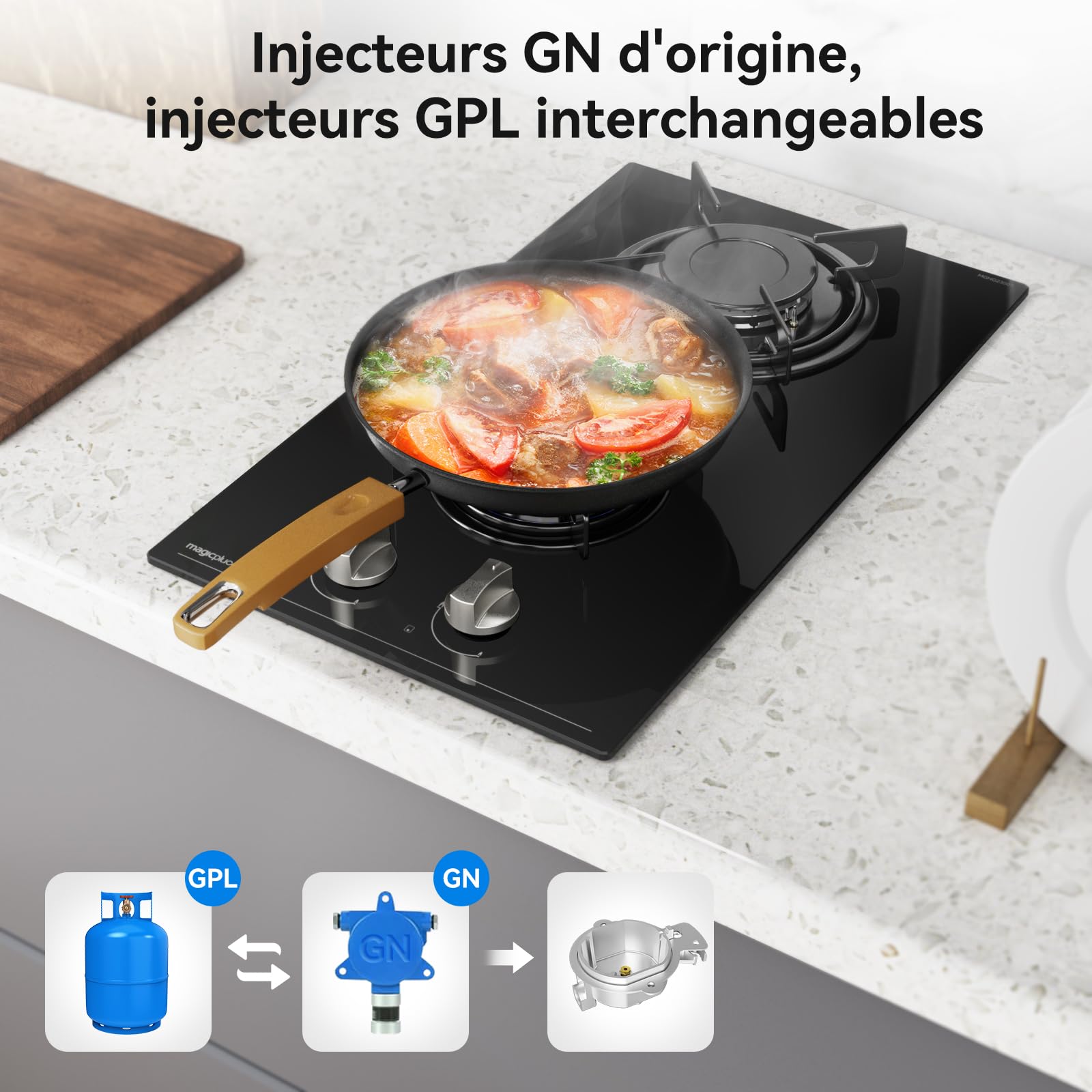 Magicplux Plaque de Gaz 2 Feux Encastrable 30cm, Table de Cuisson Gaz 4300W, Verre Noir