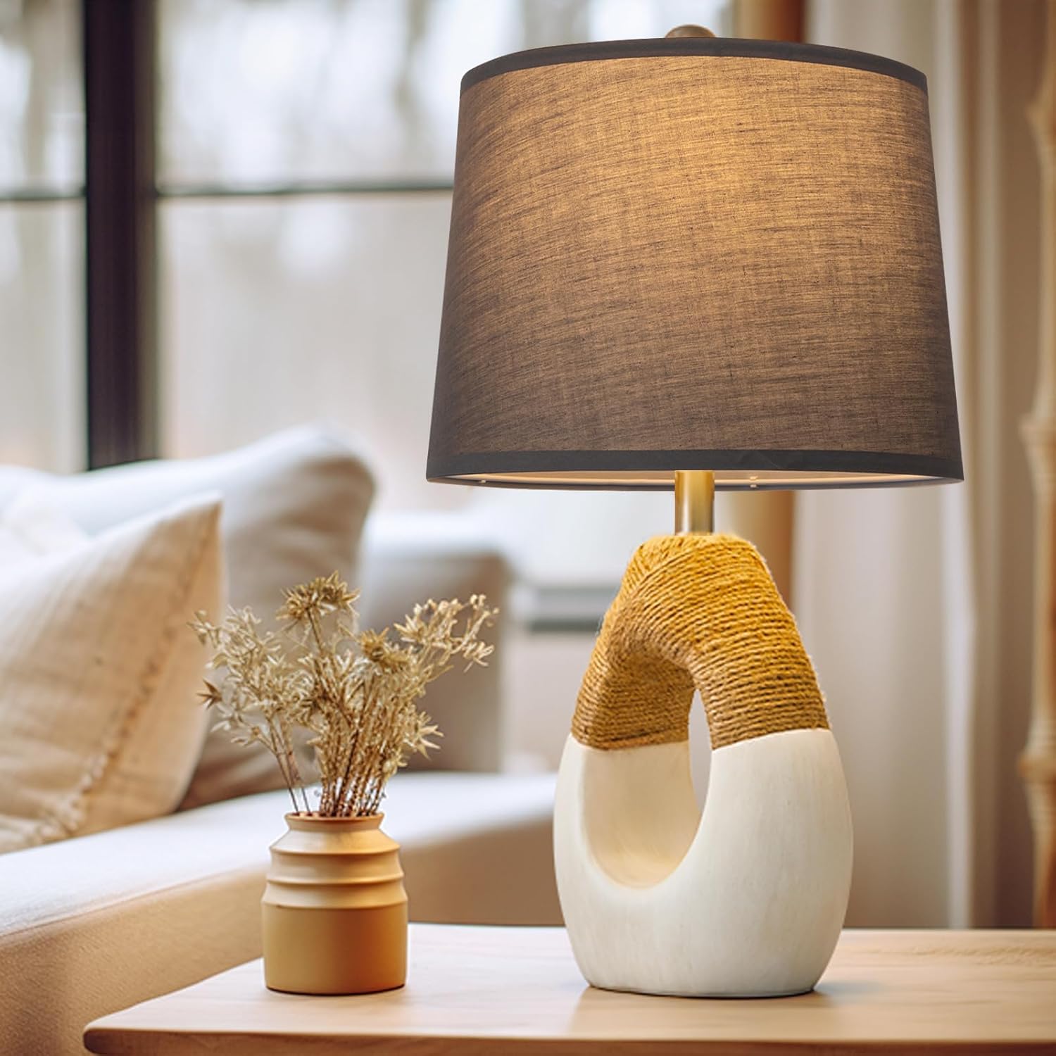 GIGIVOSHA Lamp Shades Set of 2 - Drum Lampshades 11.4" x 12.9" x 9.8" Inches, Fabric Medium Replacement Lampshades for Table Lamp, Floor Lamp, Assembly Required, Spider,Linen