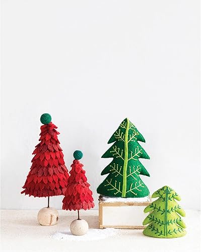 Miniatura 2 de Creative Co-Op Árbol decorativo de fieltro de lana con bordado, verde