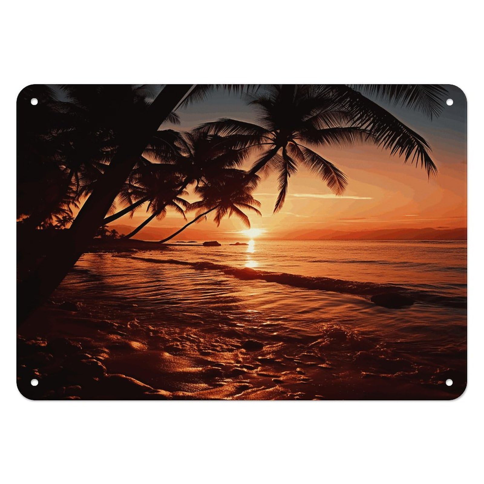 Fodpand Style Dusk Tropical Beach Palm Retro Vintage Metal Tin Sign,Wall Art Decor Garden Plaque Poster For Bedrooms Yard Bars Pubs Patios Porches 7.9X5.5 Inch