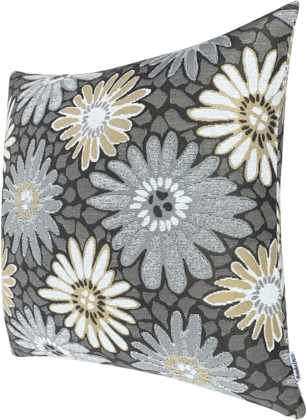 Jacquard Floral Decorative Throw Pillow Covers for Couch Set of 2, 18x18 Inches, Grey