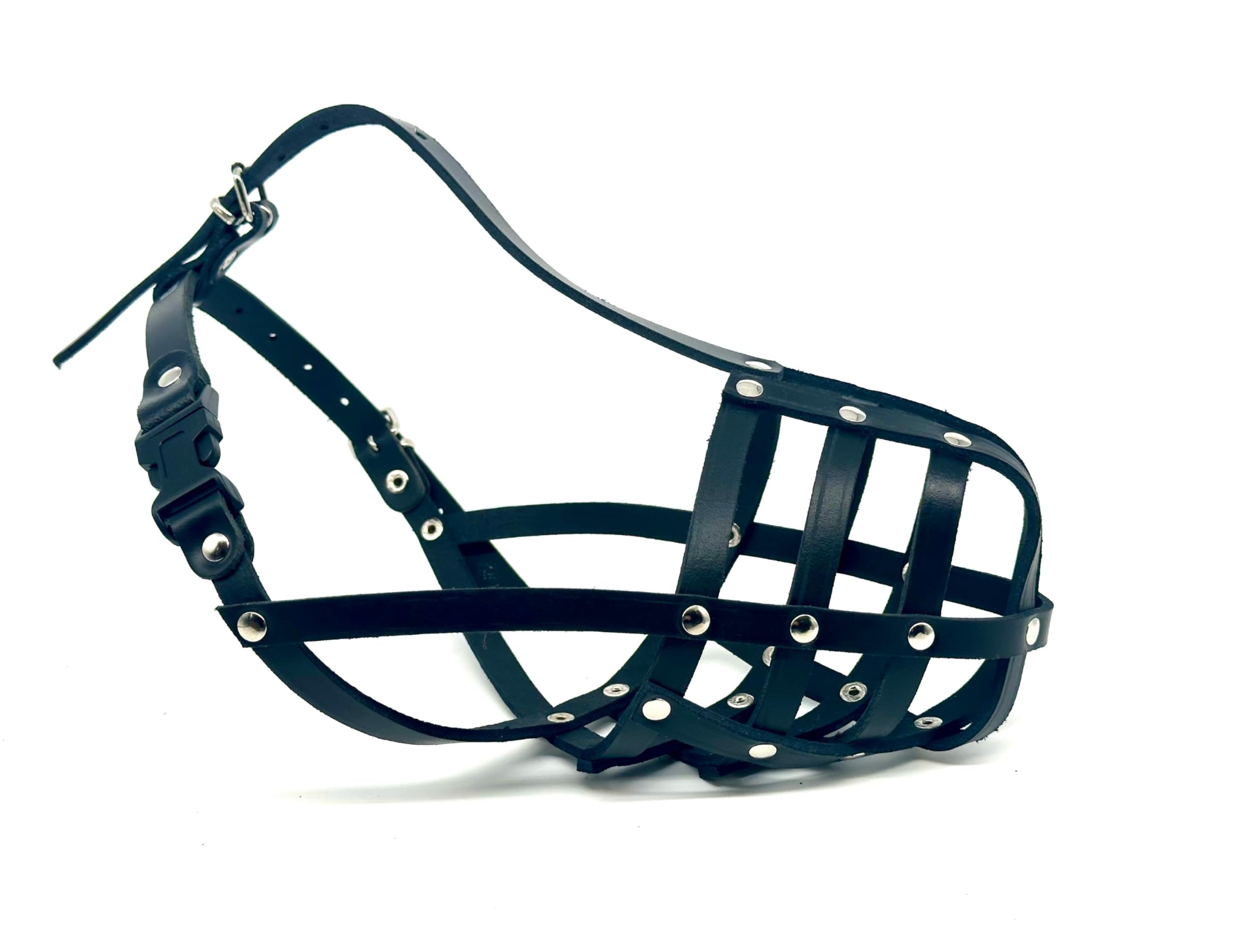 Light Genuine leather Dog Muzzle for English Bull Terrier and other similar snout (BT00, Black Leather)