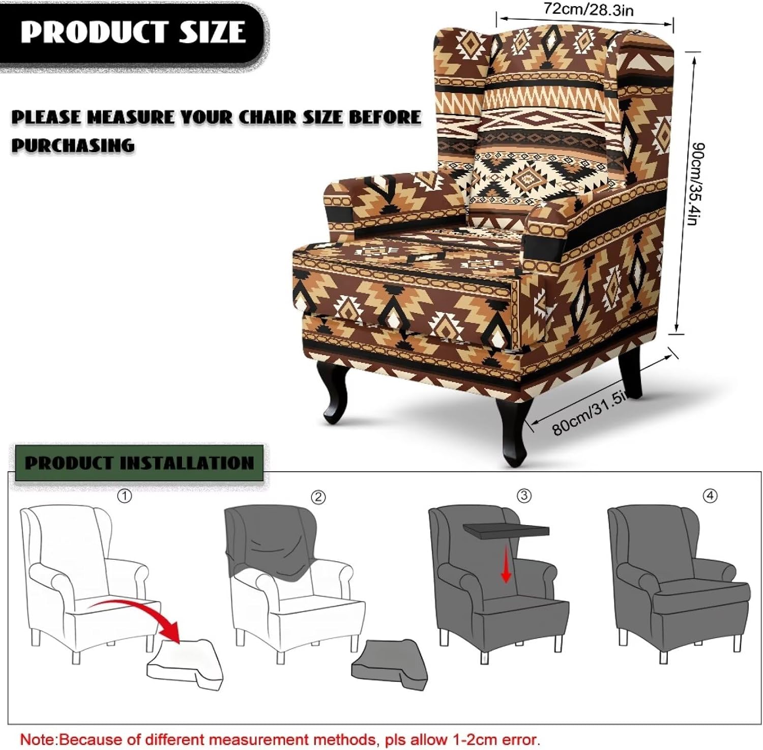 Aztec Tribal Geometric Print Wingback Covers Non-Slip Wingback Cover 1 Seat Wingback Chair Slipcovers Chair Covers for Wingback Chair Furniture Protector