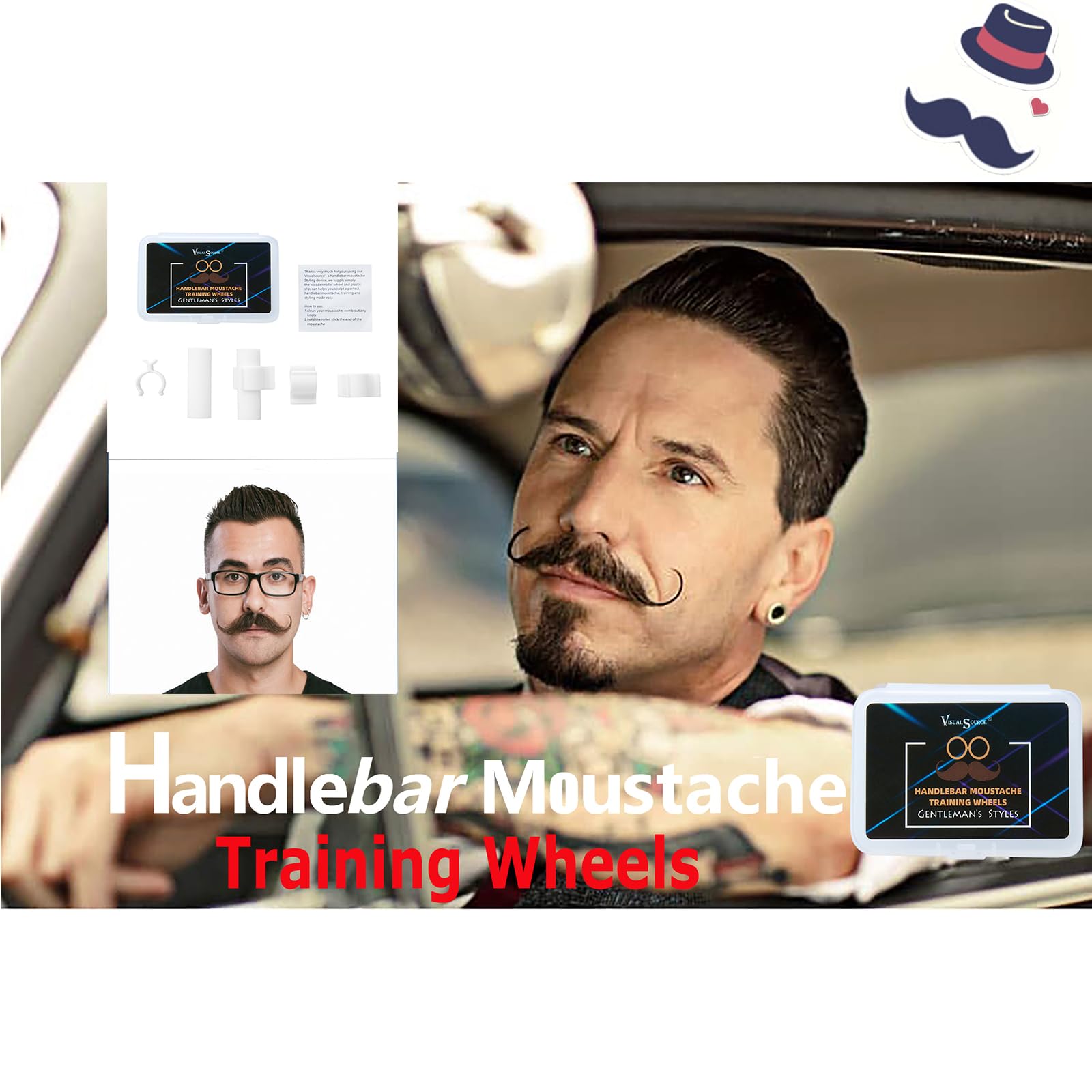 2 Pair Handlebar Moustache Training Wheels,Gentleman's Styles Mustache Stylist,Mustache Curler Shaping Tools for Father Boy Husband Boyfriend (White) - Image 4
