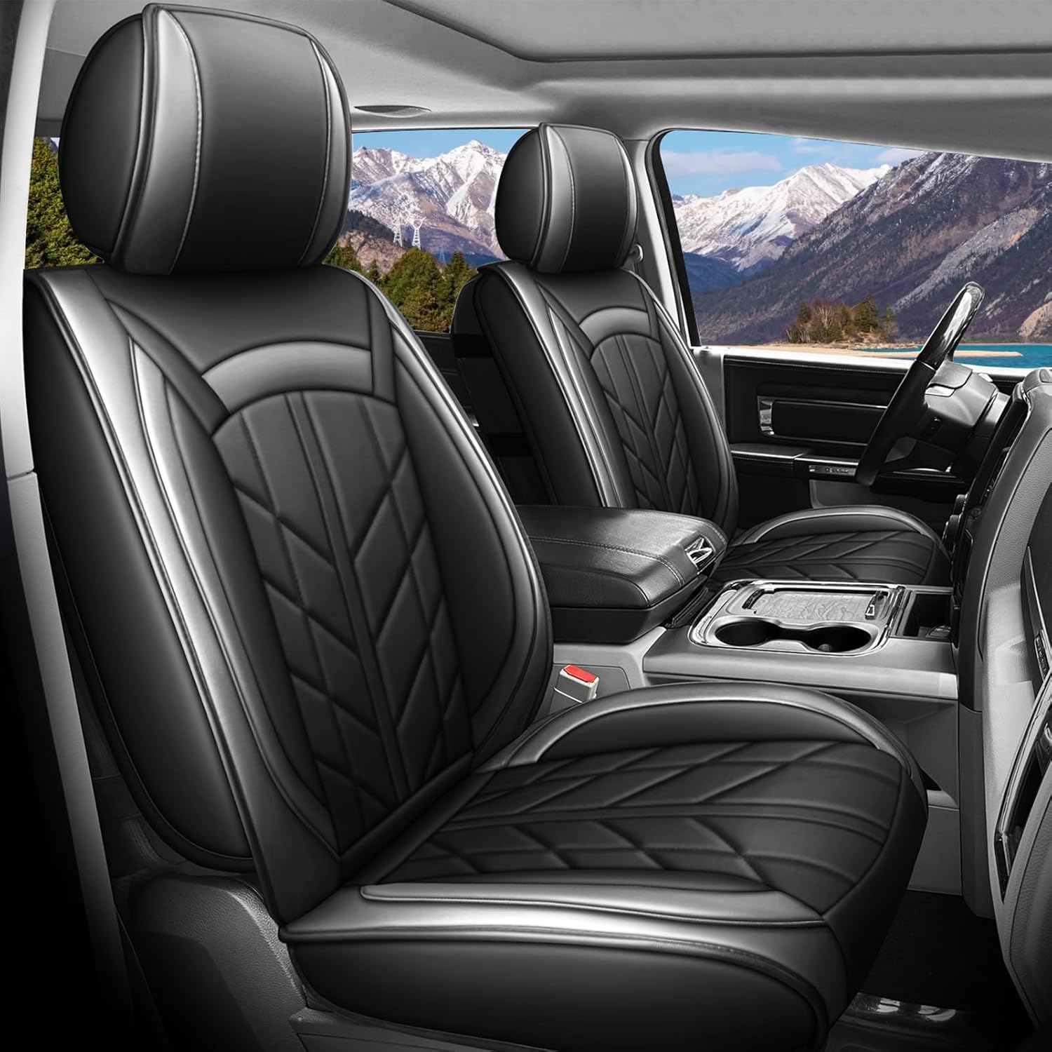 Custom Truck Seat Covers Compatible with Chevy Silverado GMC Sierra 2007-2025 1500 2500HD 3500HD Crew Regular Double Extended Cab,5pcs Pu Leather Pickup Seat Protectors,Black Grey