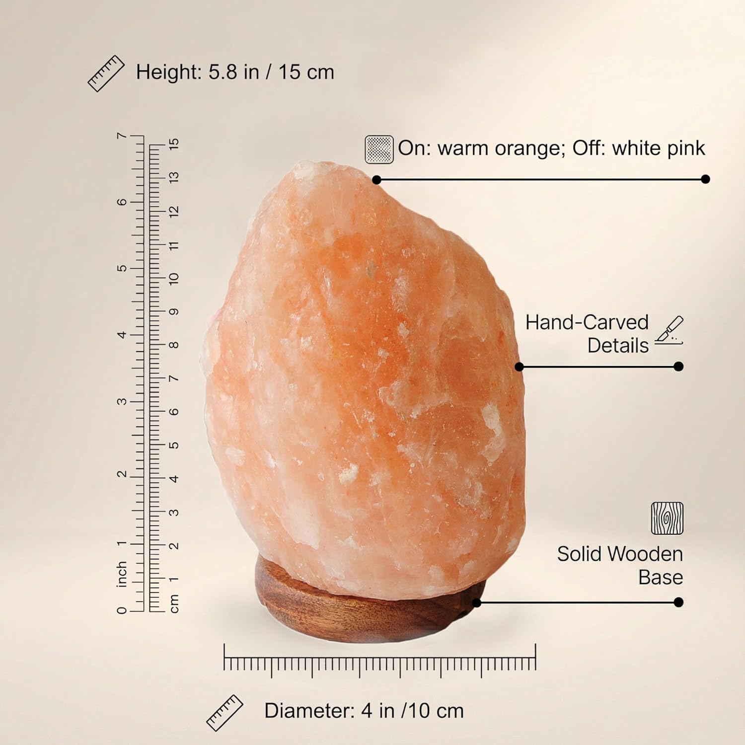 AMOYSTONE Portable Salt Lamp 6-7 Inch, Natural Himalayan Crystal with Wood Base & Dimmer(4-6 lbs)