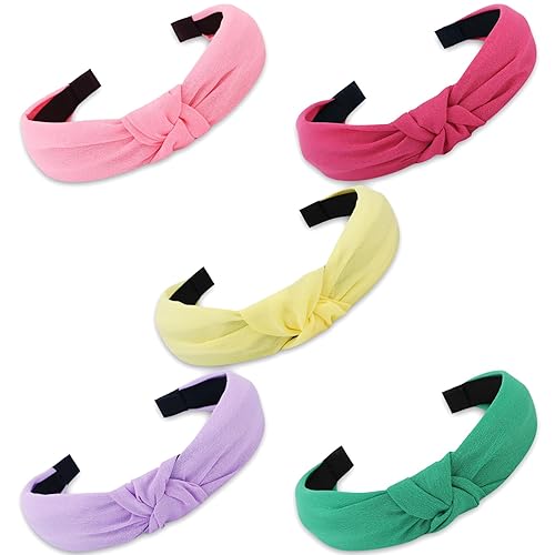 VELSCRUN 5 diademas para la cabeza, turbante de nudo bohemio ancho, elástico, multicolor, accesorios para el cabello para mujeres y niñas, regalos