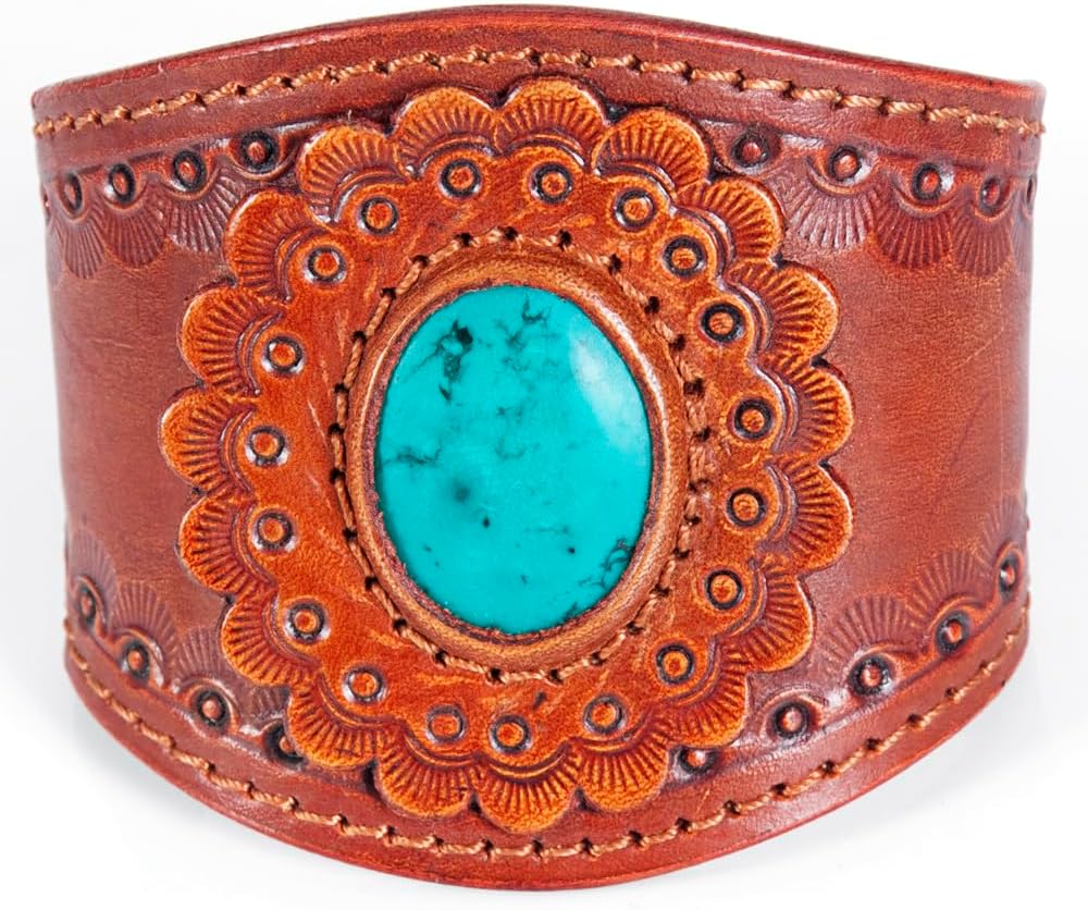 American Darling Bracelet Hand Tooled Carved Genuine Leather Women | Handmade Western Rustic